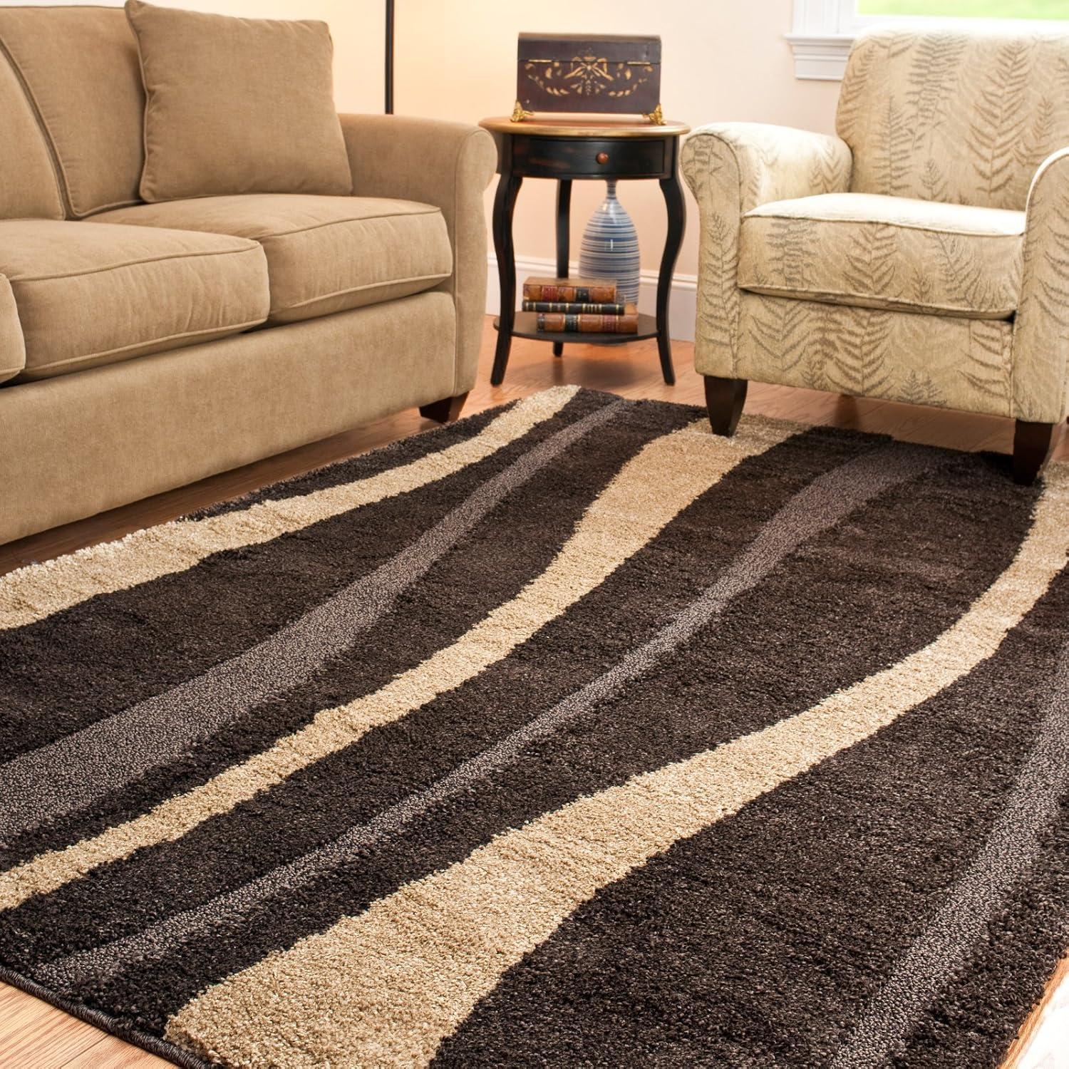 Florida Shag SG451 Power Loomed Indoor Area Rug - Cream/Dark Brown - 8'x10' - Safavieh