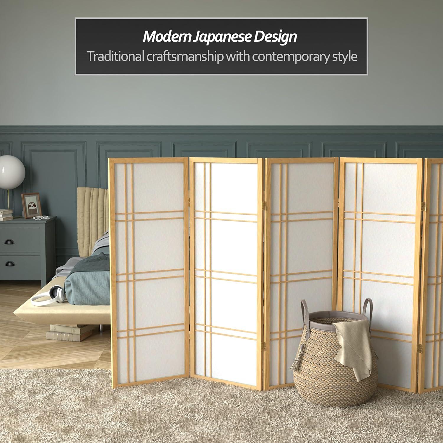 4 ft. Tall Shoji Privacy Screen w Strong Shade (6 Panels / Natural)