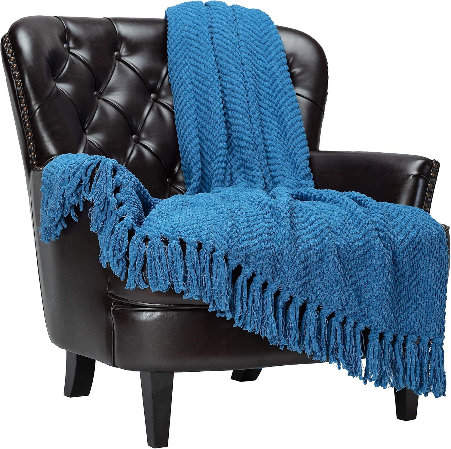 Chanasya Textured Knit Throw Blanket with Tassels