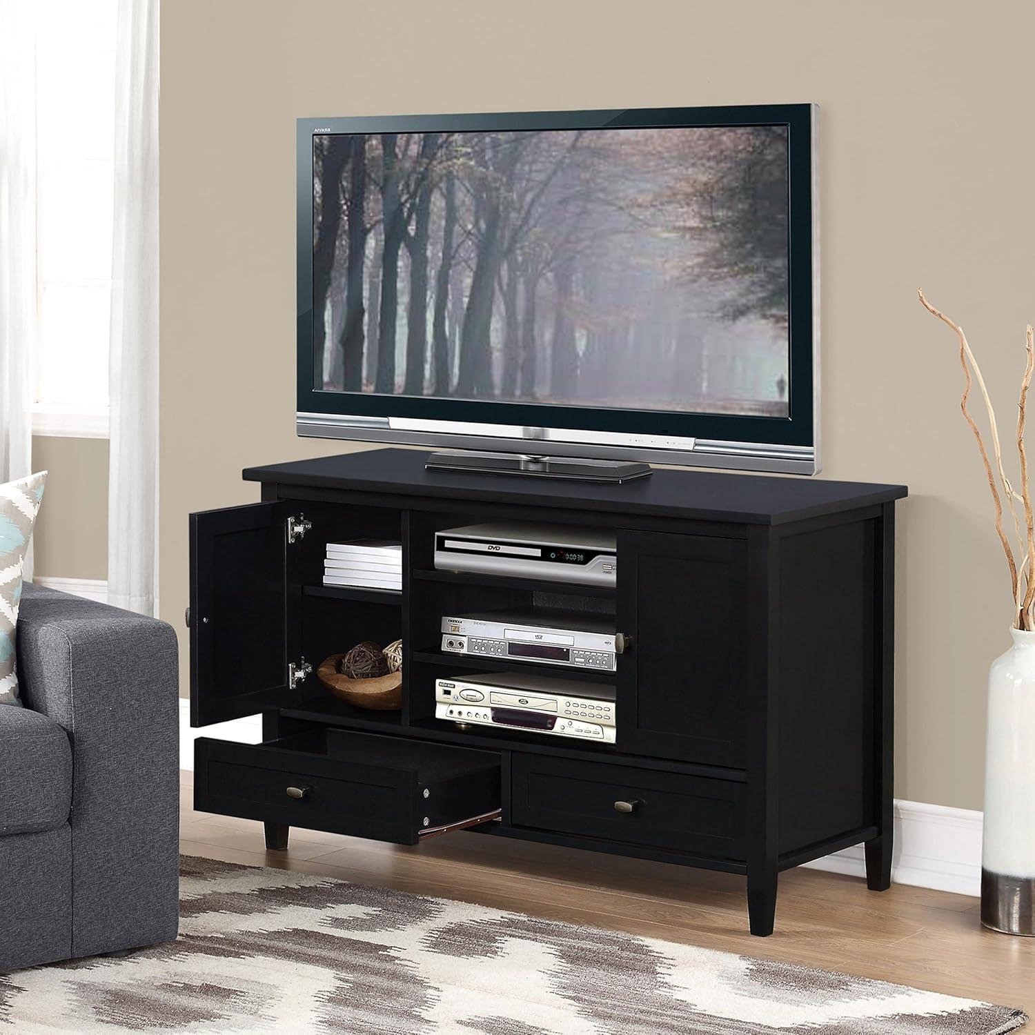 Simpli Home Warm Shaker 47"W Solid Wood TV Stand for TVs up to 55" with 2 Storage Cabinets and 2 Drawers