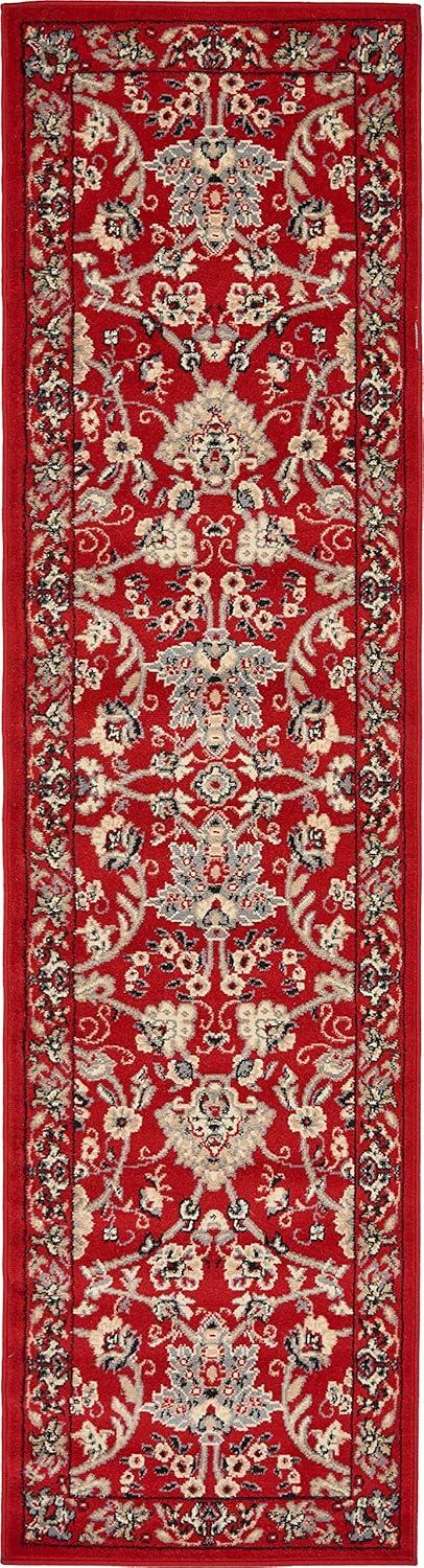 Red and Ivory Synthetic Washable Reversible Runner Rug