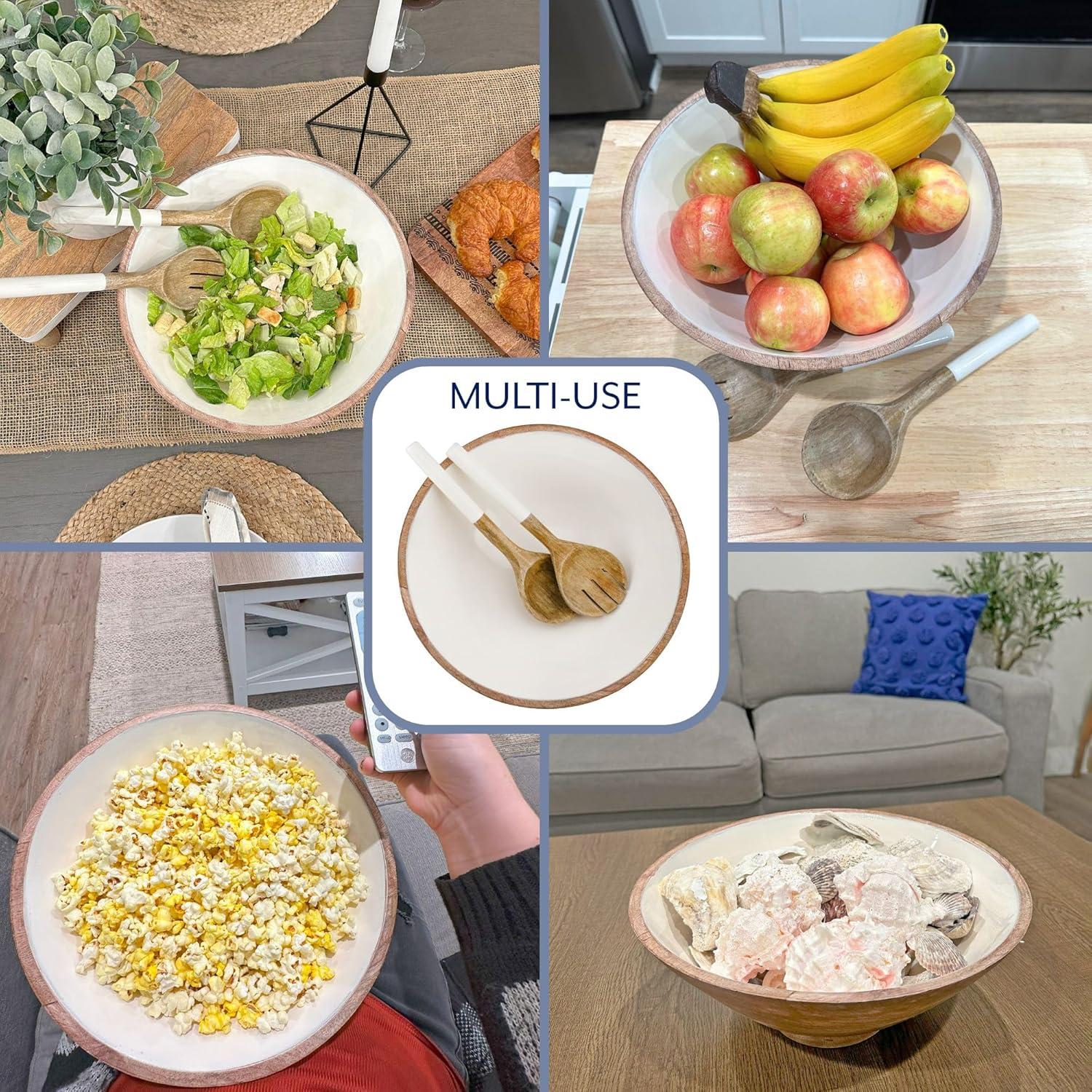 AuldHome Design Wooden Salad Bowl Set Large Serving Bowl w/ Utensils; Salad Serving Set in Mango Wood