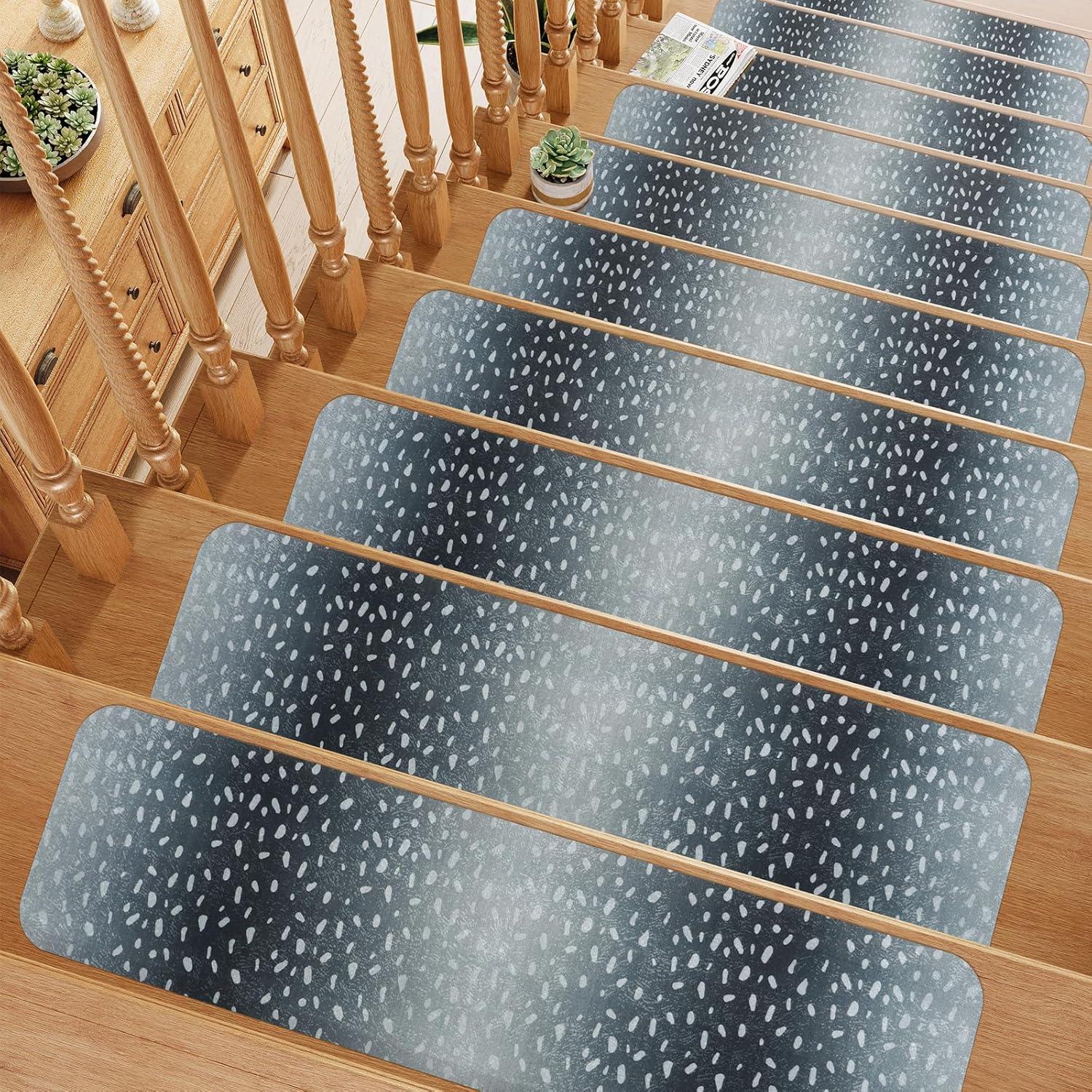 Bungalow Rose Stair Treads Non Slip For Wooden Steps, 15PCS 8"X30" Grey Rubber Backing Stair Runner Mats, Washable Reusable Carpet For Stairs Rugs Indoor Safety Staircase Step Treads For Kids Elders Dogs