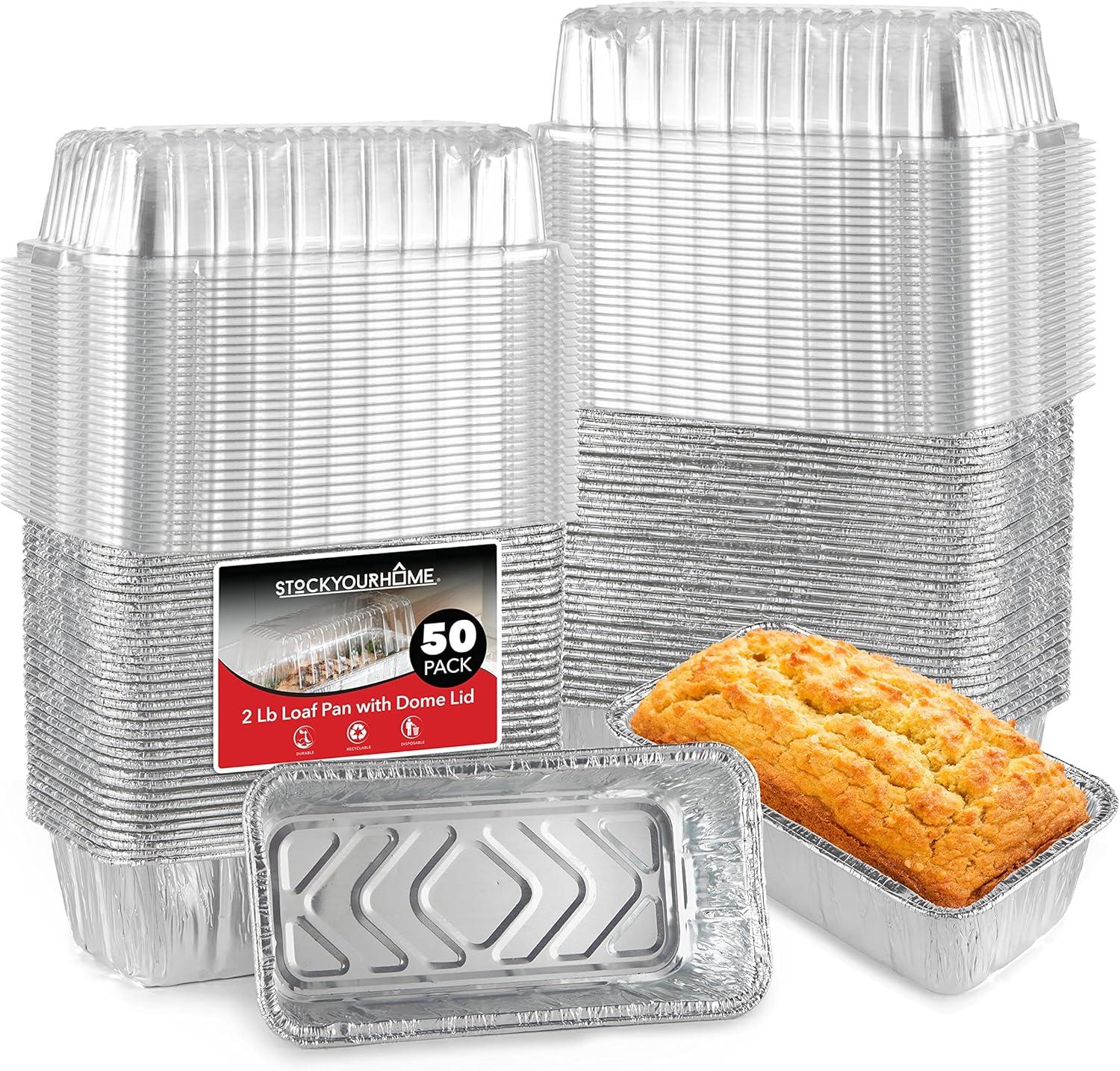 Juvale 50 Pack Disposable Aluminum Loaf Pans with Lids, 22oz Tins for Baking, Heating, Storing, 8.5 x 2.5 x 4.5 In