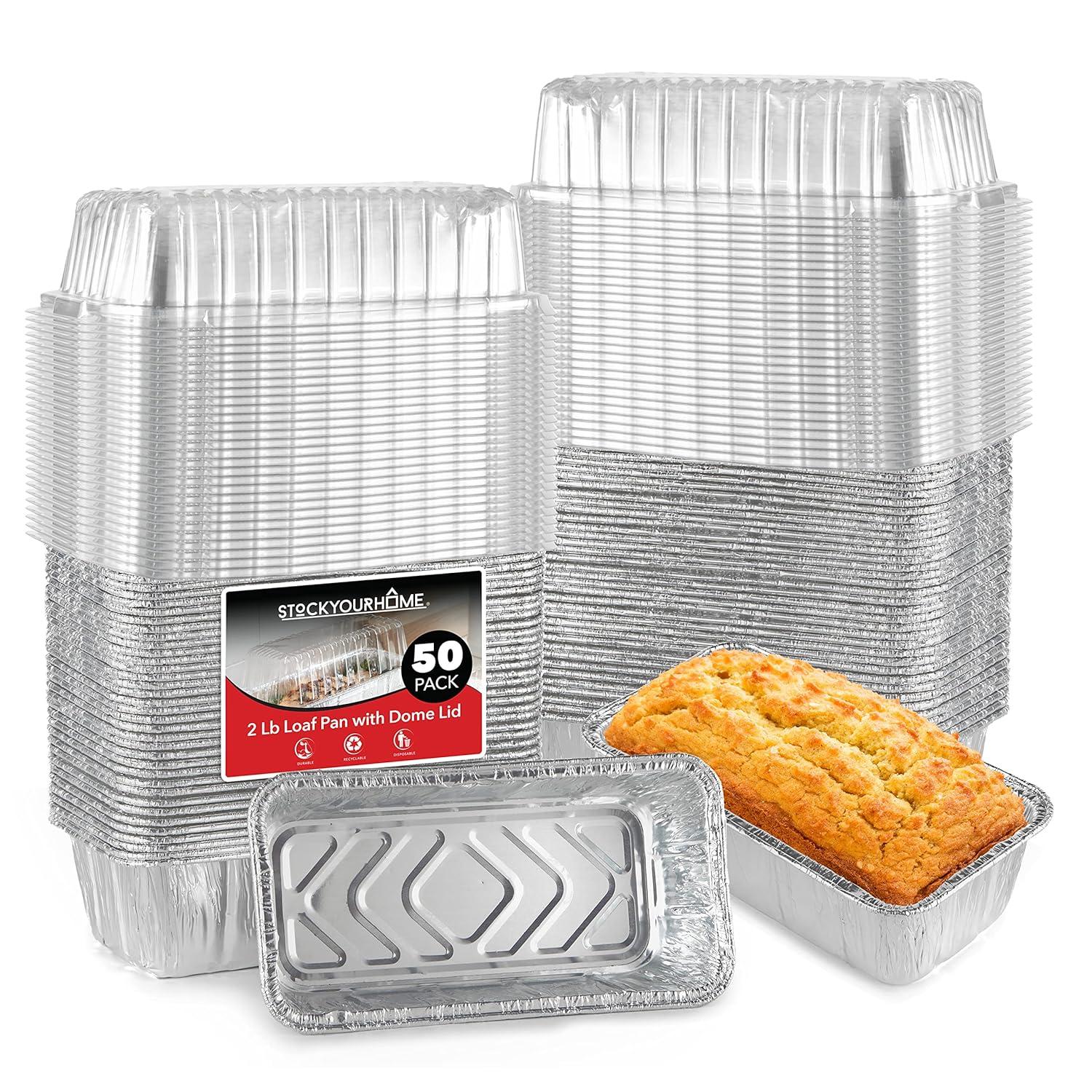 Juvale 50 Pack Disposable Aluminum Loaf Pans with Lids, 22oz Tins for Baking, Heating, Storing, 8.5 x 2.5 x 4.5 In