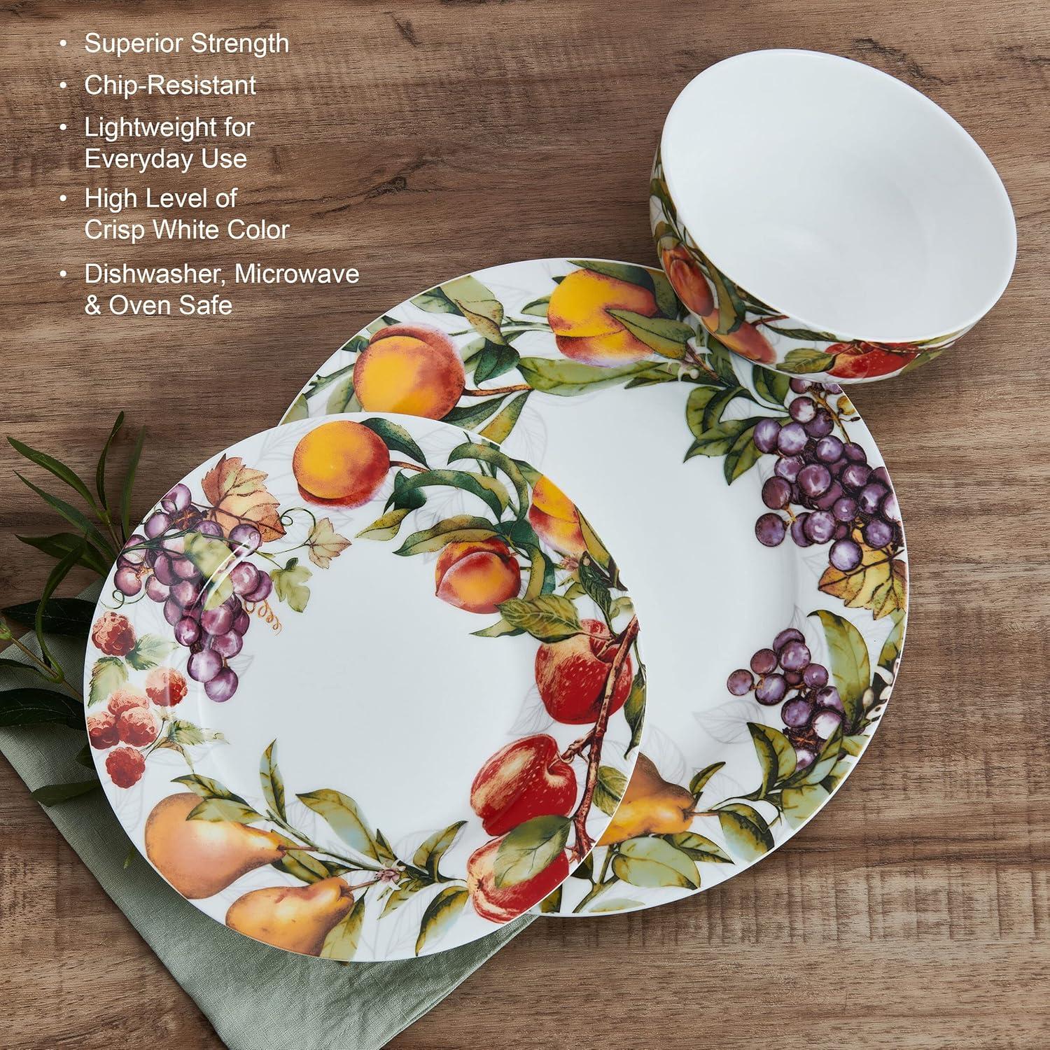 Orchard Floral Porcelain 12-Piece Dinnerware Set, Service for 4