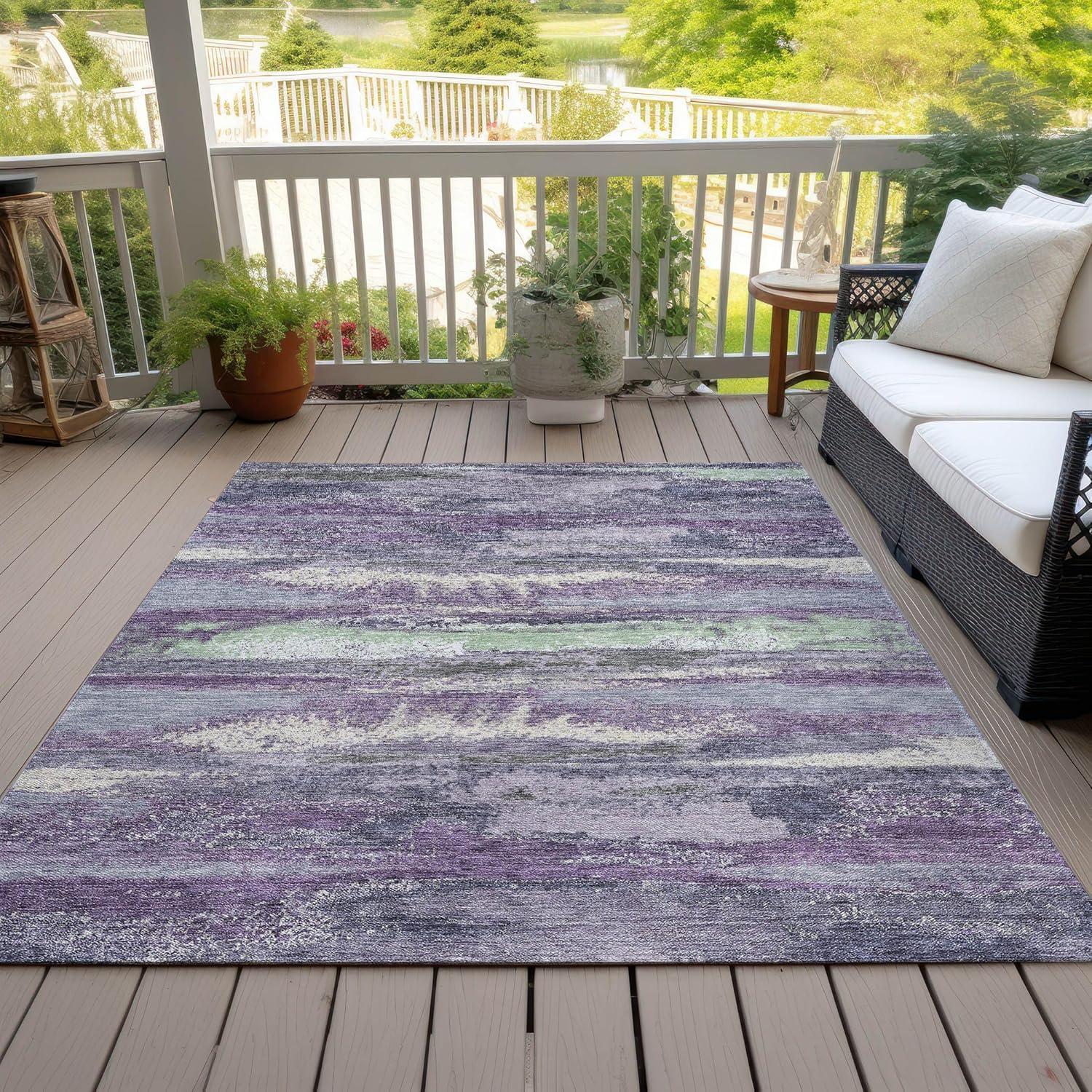 Purple Abstract 3' x 5' Machine Washable Indoor Outdoor Rug