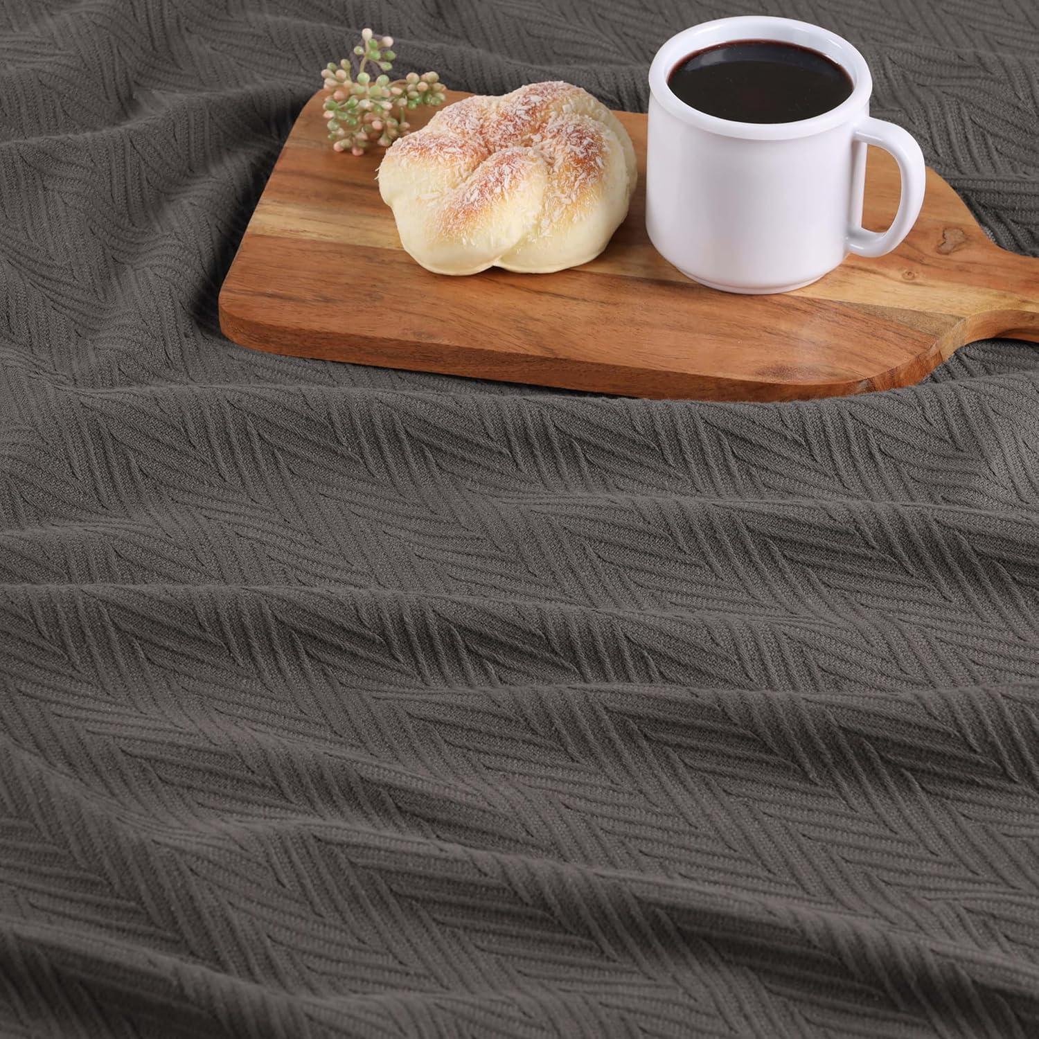 Superior Dobbyweave Knit Cotton Blanket, All Season Bed Blanket, Full/Queen 88" x 100", Charcoal