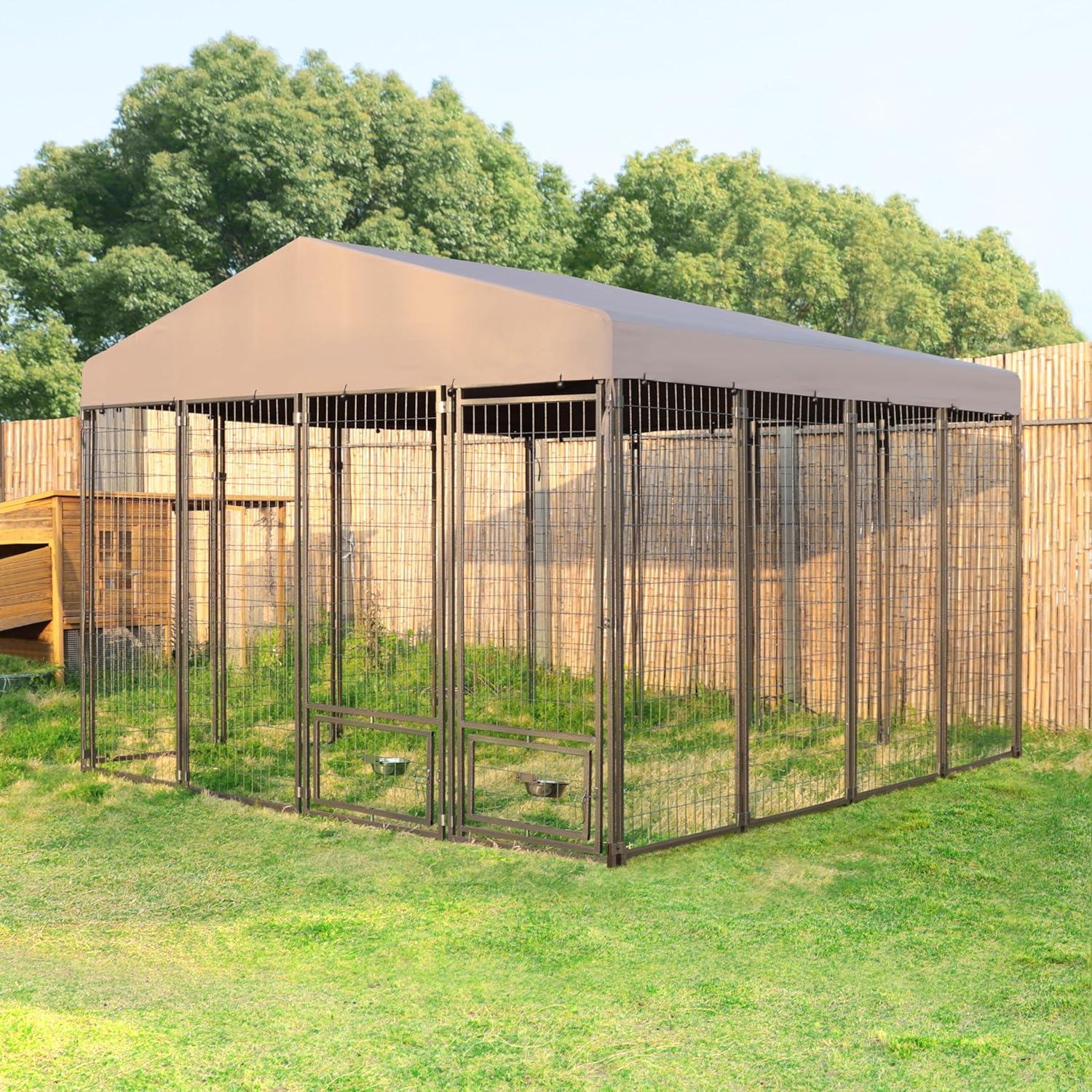 Extra Large Black Steel Outdoor Dog Kennel with Roof