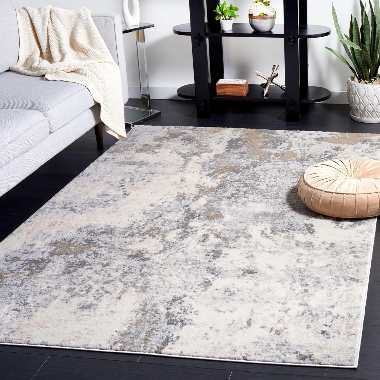 Lagoon Ivory and Grey Abstract Hand-knotted Synthetic Rug