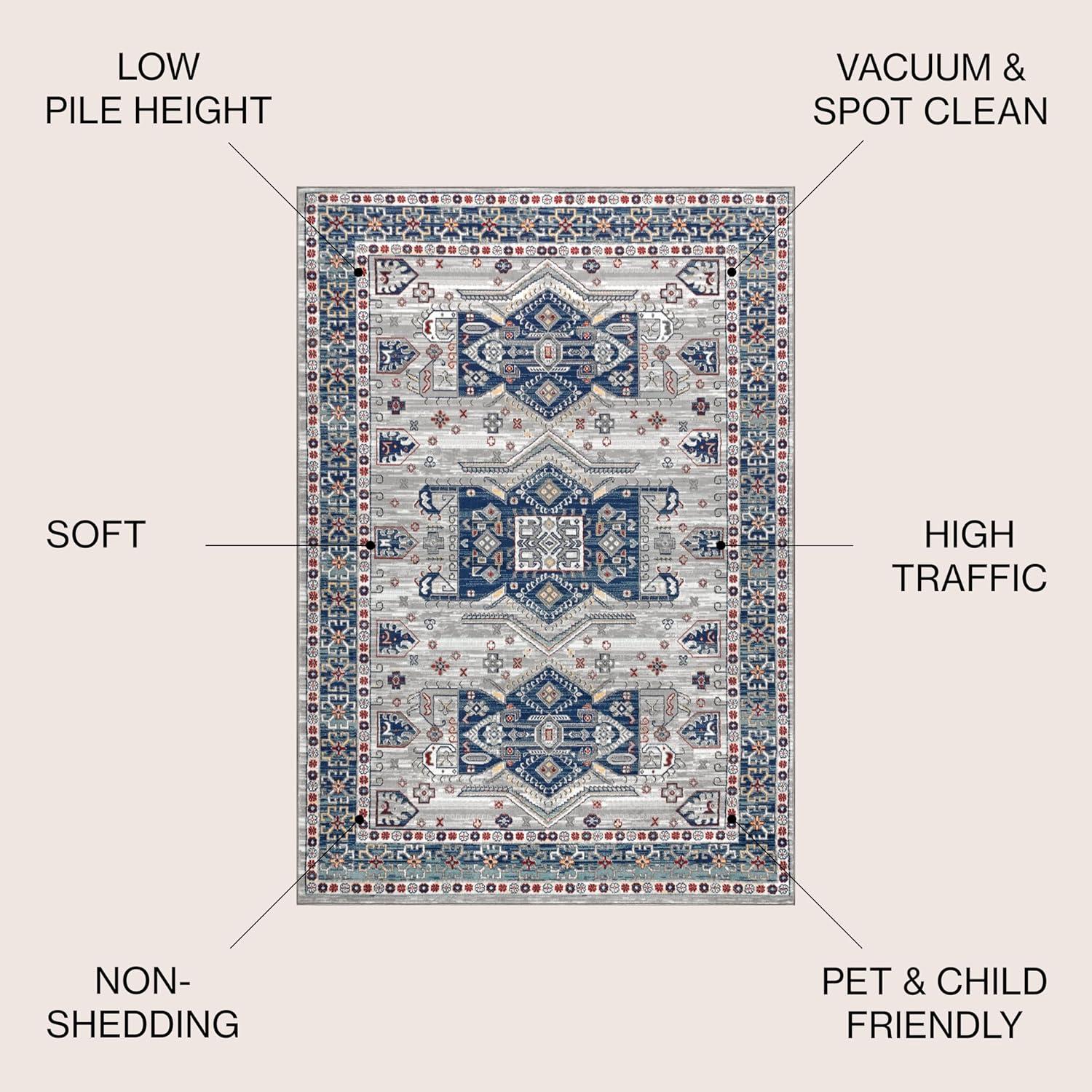 JONATHAN Y MDP108A-8 Modern Persian Vintage Medallion Blue/Light Grey 8 ft. x 10 ft. Area Rug, Country Floral, Pet Friendly, Stain Resistant, Easy to Clean, for Living Room; Kitchen, Bedroom