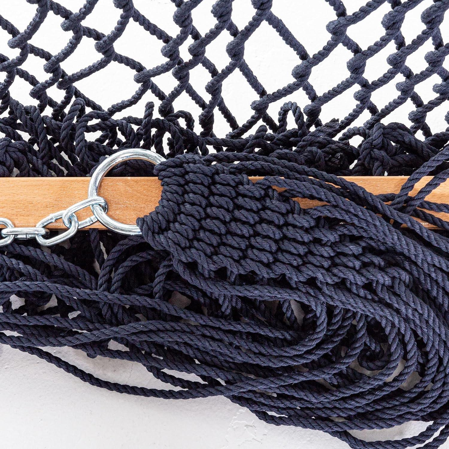 Castaway Living 13 ft. Double Navy Polyester Rope Hammock with Free Extension Chains ,Tree Hooks & Storage Bag