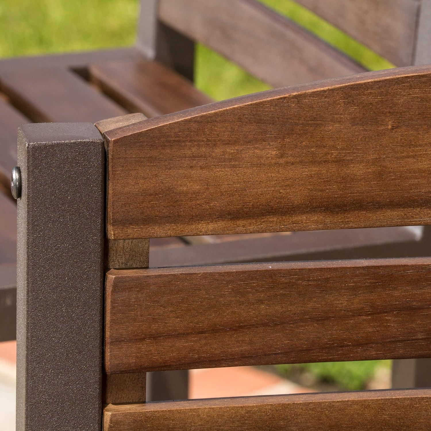 Milos Set of 2 Acacia Barstool - Dark Brown / Rustic Metal - Christopher Knight Home: UV & Weather-Resistant Patio Seating