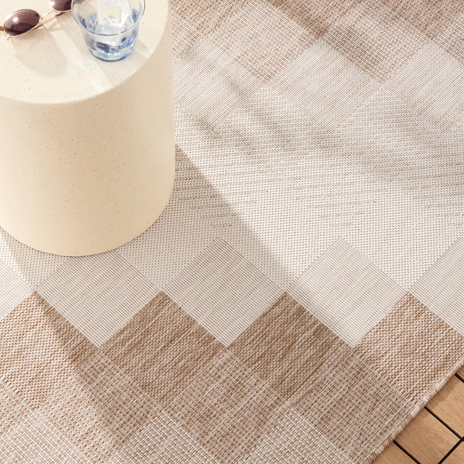 NICOLE MILLER NEW YORK Patio Country Ombre Chevron Outdoor Area Rug, Beige/Cream