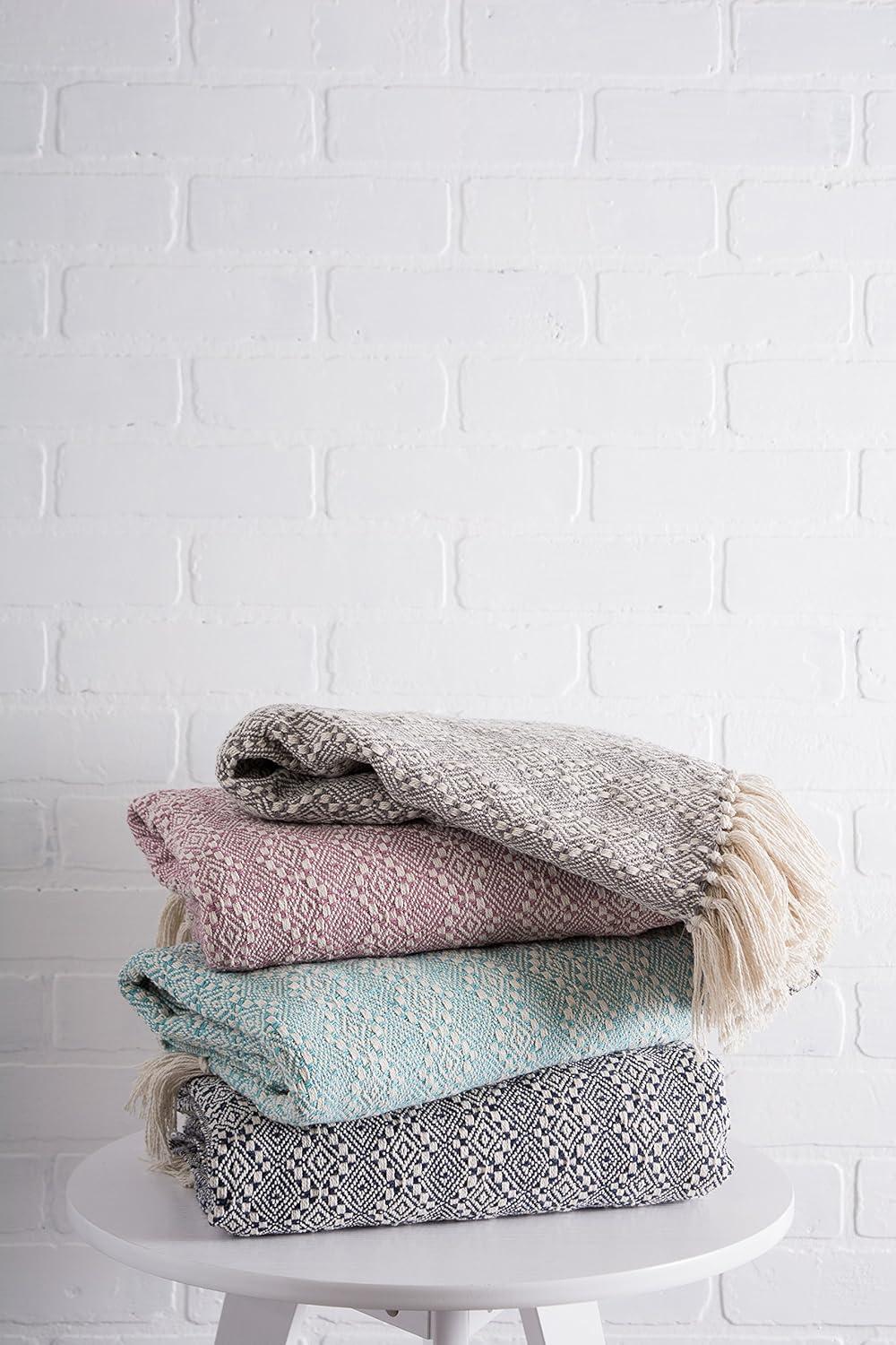 50"x60" Diamond Stitched Throw Blanket Rose - Design Imports: Cotton, Hypoallergenic, Woven Couch Accessory