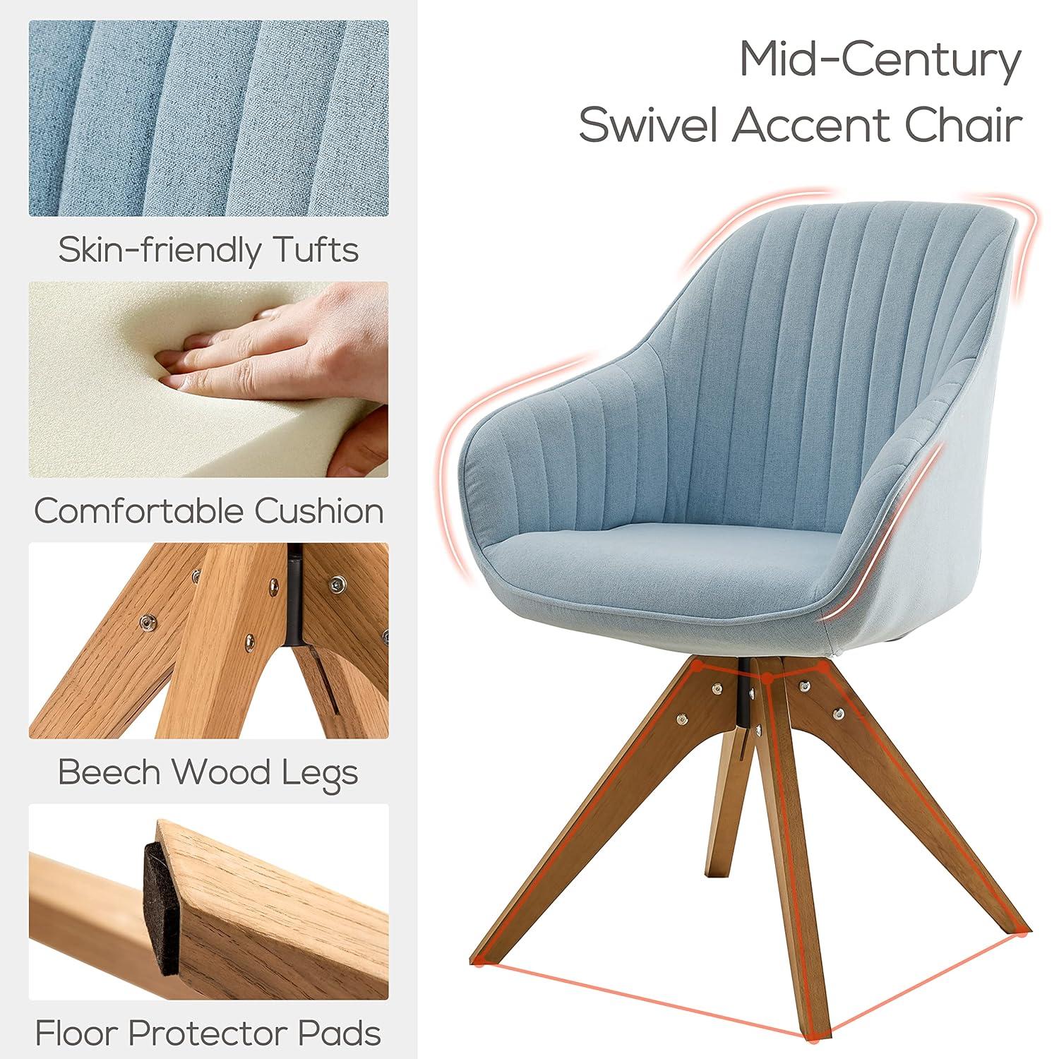 Art Leon Modern Swivel Fabric Accent Desk Chair with Beech Wood Legs, Yellow