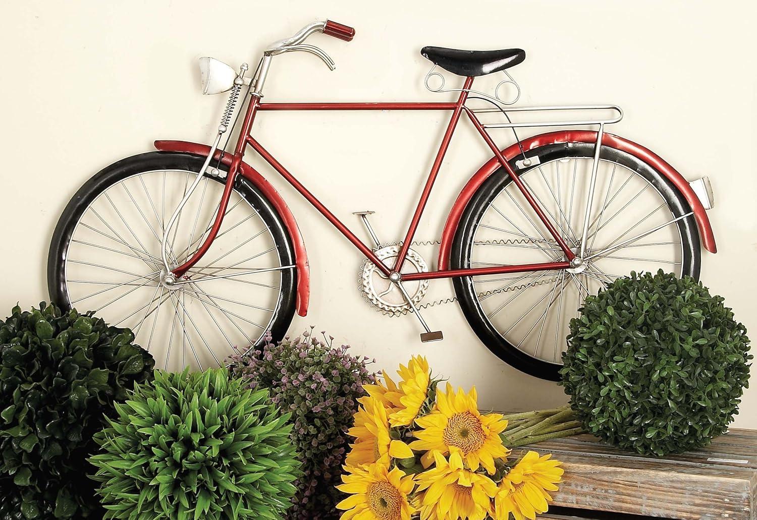 DecMode Vintage Metal Bicycle Wall Décor with Metallic Red Color Frame, 36"W x 19"H