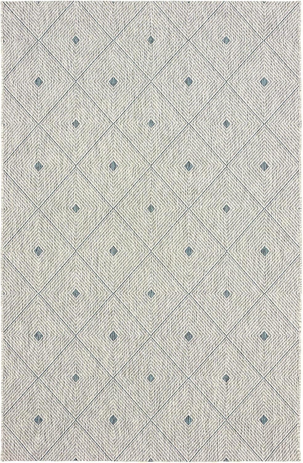 Serene Blue Geometric 5' x 8' Flat Woven Synthetic Area Rug