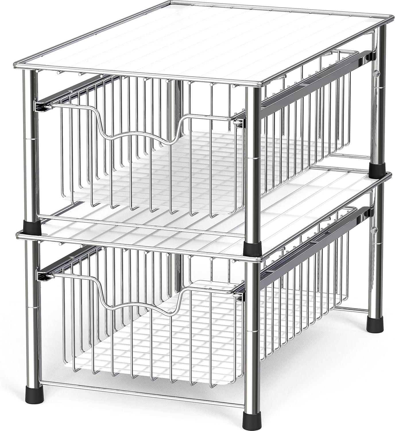 Chrome Stackable Metal Cabinet Organizer Basket Drawer