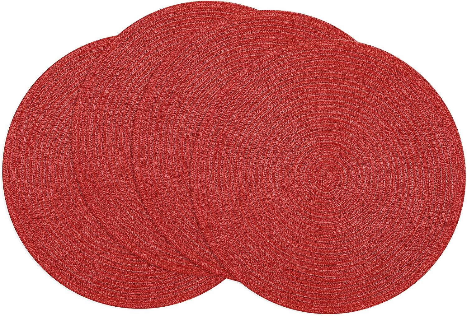 Round Woven Placemats, 4 Pcs, 15" Braided Woven Placemats, Attractive Kitchen Place Mats, Round Placemats as Table Mat (Red)