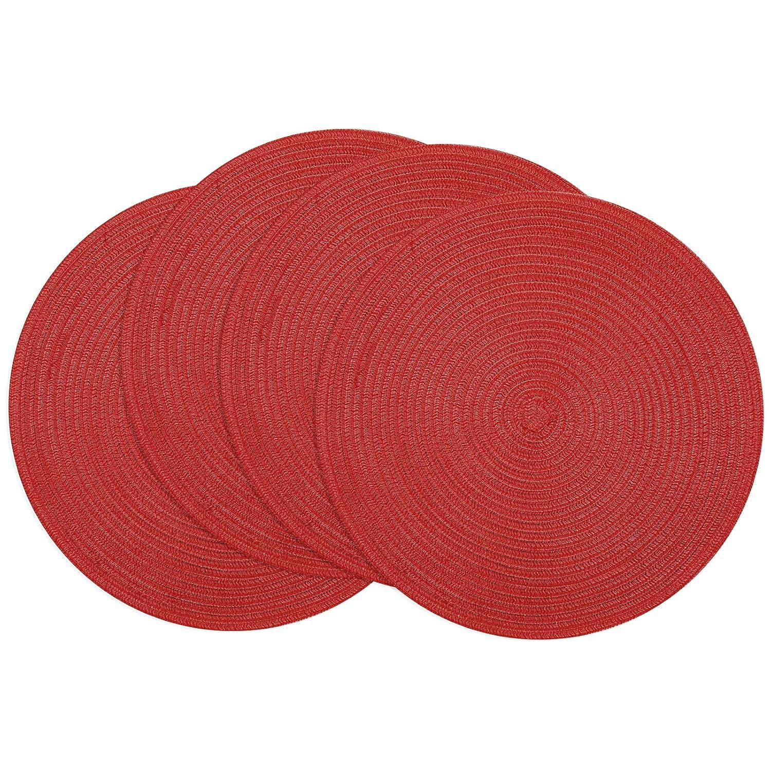 Round Woven Placemats, 4 Pcs, 15" Braided Woven Placemats, Attractive Kitchen Place Mats, Round Placemats as Table Mat (Red)