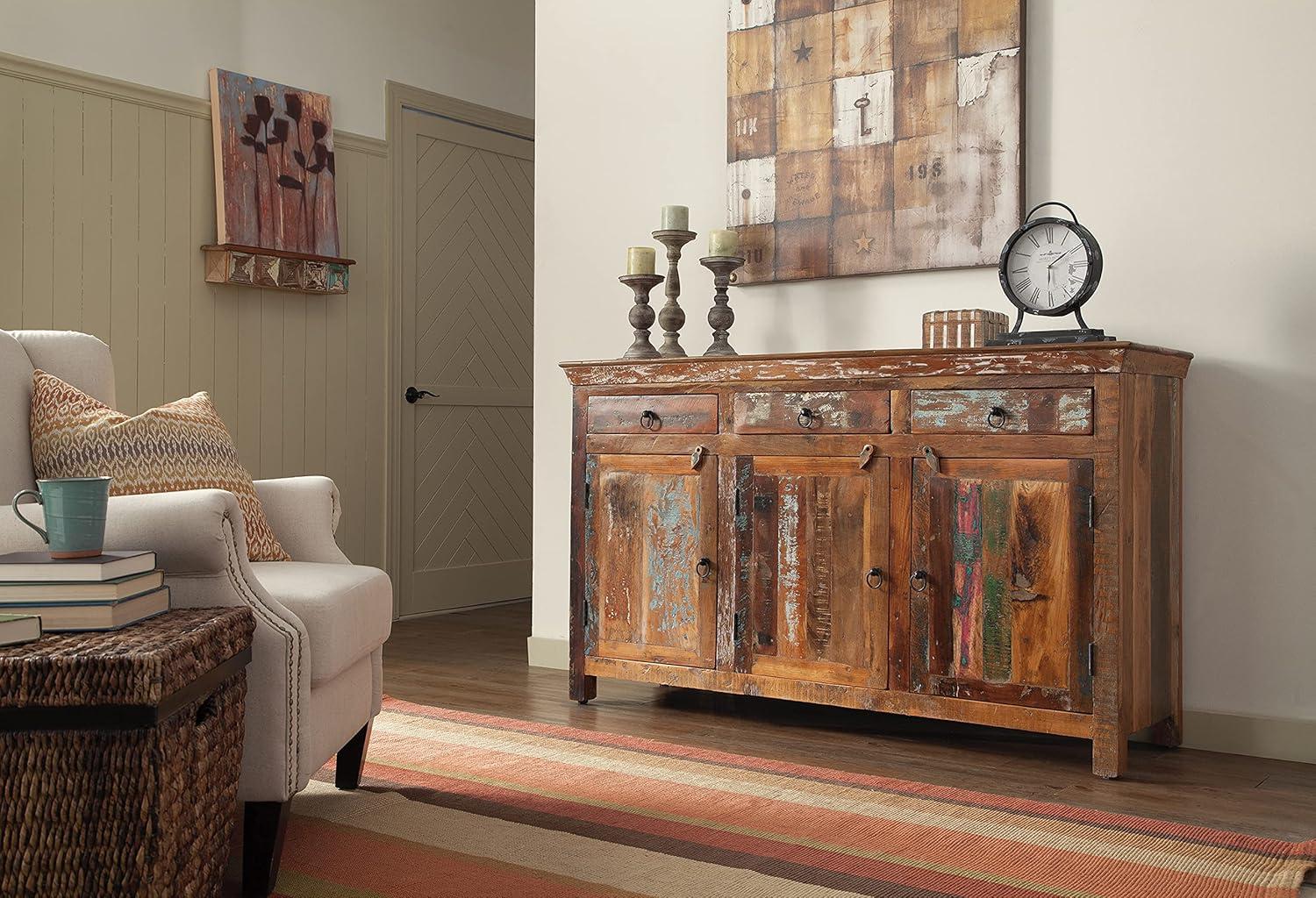 Reclaimed Wood 3-Door Brown Freestanding Accent Cabinet