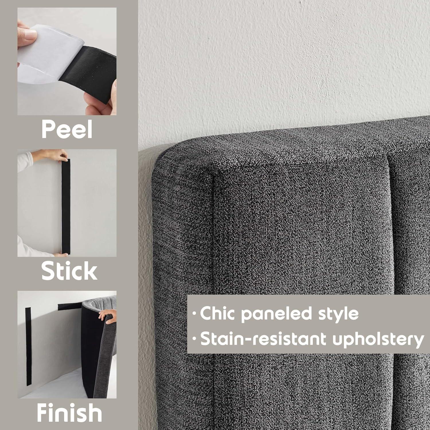 Upholstered Queen Headboard - Easy Assemble Wall Mounted Headboard with 3D Soundproof Wall Panels for Queen Size Bed - Gray