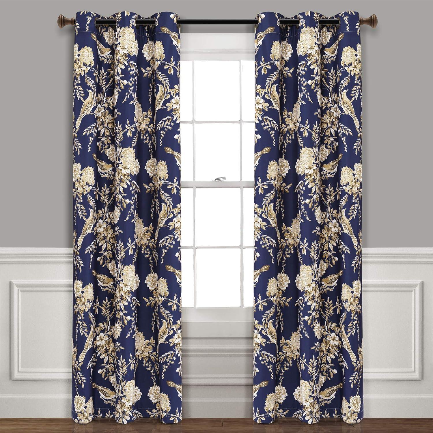 Lush Decor Farmhouse Bird And Flower Polyester Curtain Pair (Set of 2)