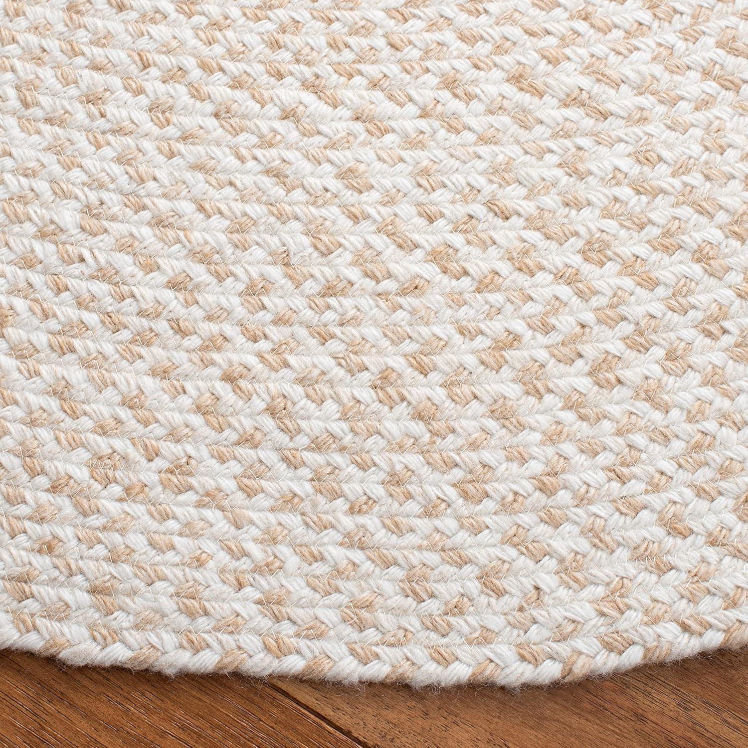 Ivory Round Braided Handmade Reversible Area Rug, 6' x 6'