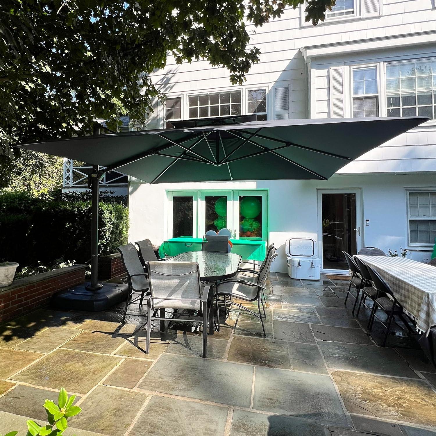 PURPLE LEAF Outdoor Cantilever Umbrellas 12FT Square Large Patio Umbrella Offset Umbrella with 360°Rotation Tilting And Hanging Double Top, Grey