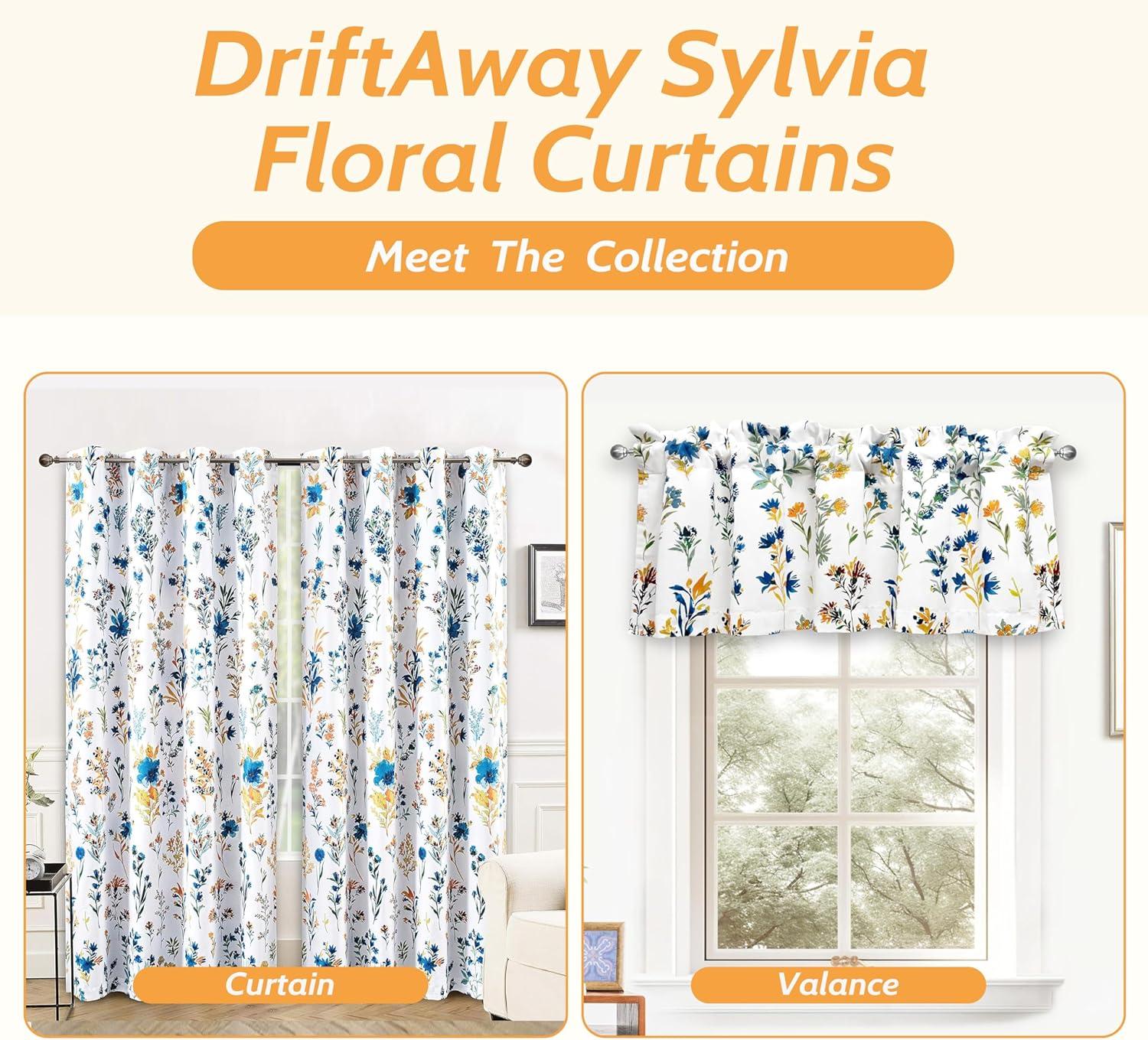 DriftAway Sylvia Floral Botanical Herbs Watercolor Printed Pattern Lined Blackout Thermal Insulated Window Curtain Valance Rod Pocket Single 52" x 14" Plus 2" Header Multi