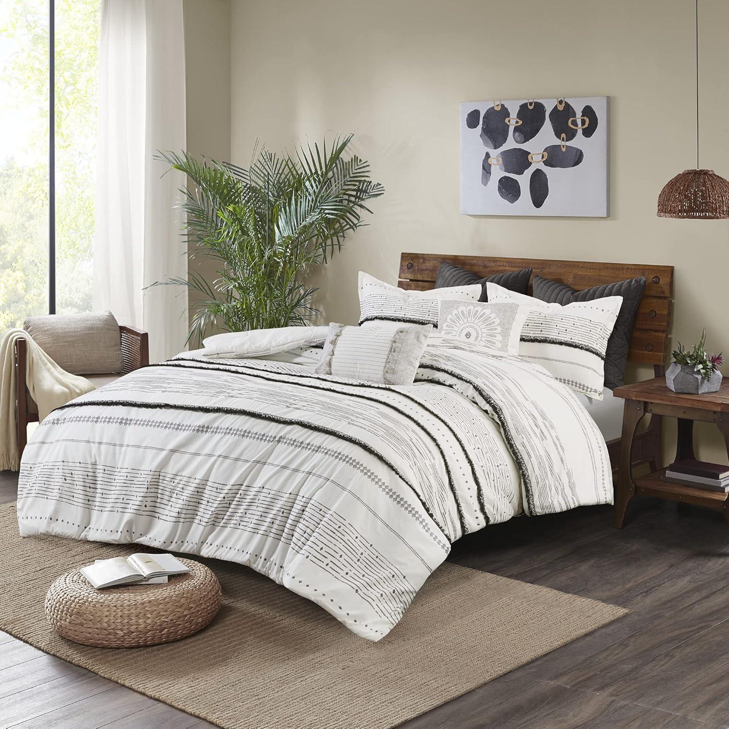 INK+IVY Nea Boho, Mid-Century 3 Piece Stripe Cotton Comforter Set With Tassels