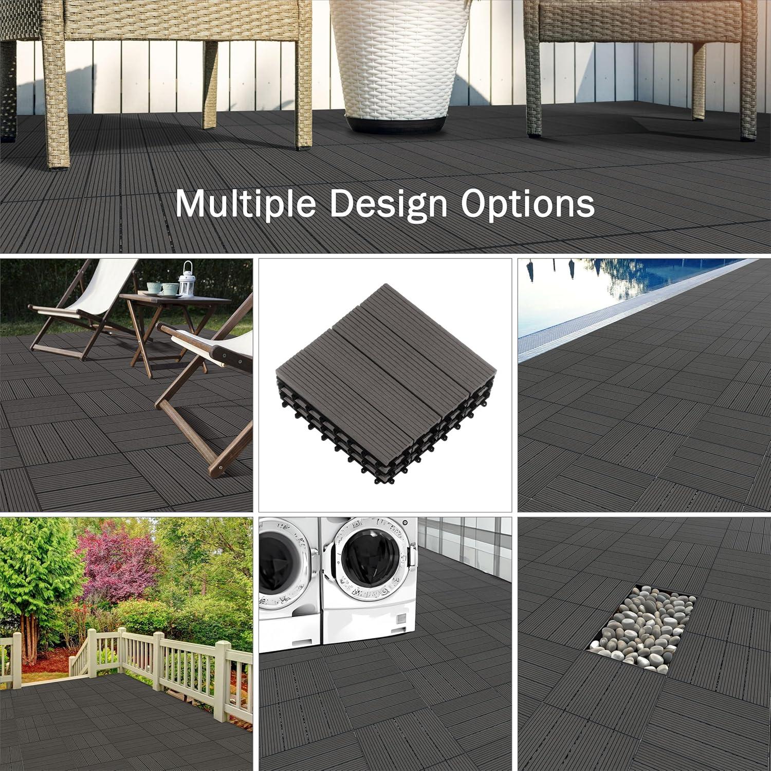 Deck Tiles - 6-Pack Wood Plastic Composite Interlocking Patio Tiles - 5.8SQFT Outdoor Flooring for Balcony, Porch, and Garage by Pure Garden