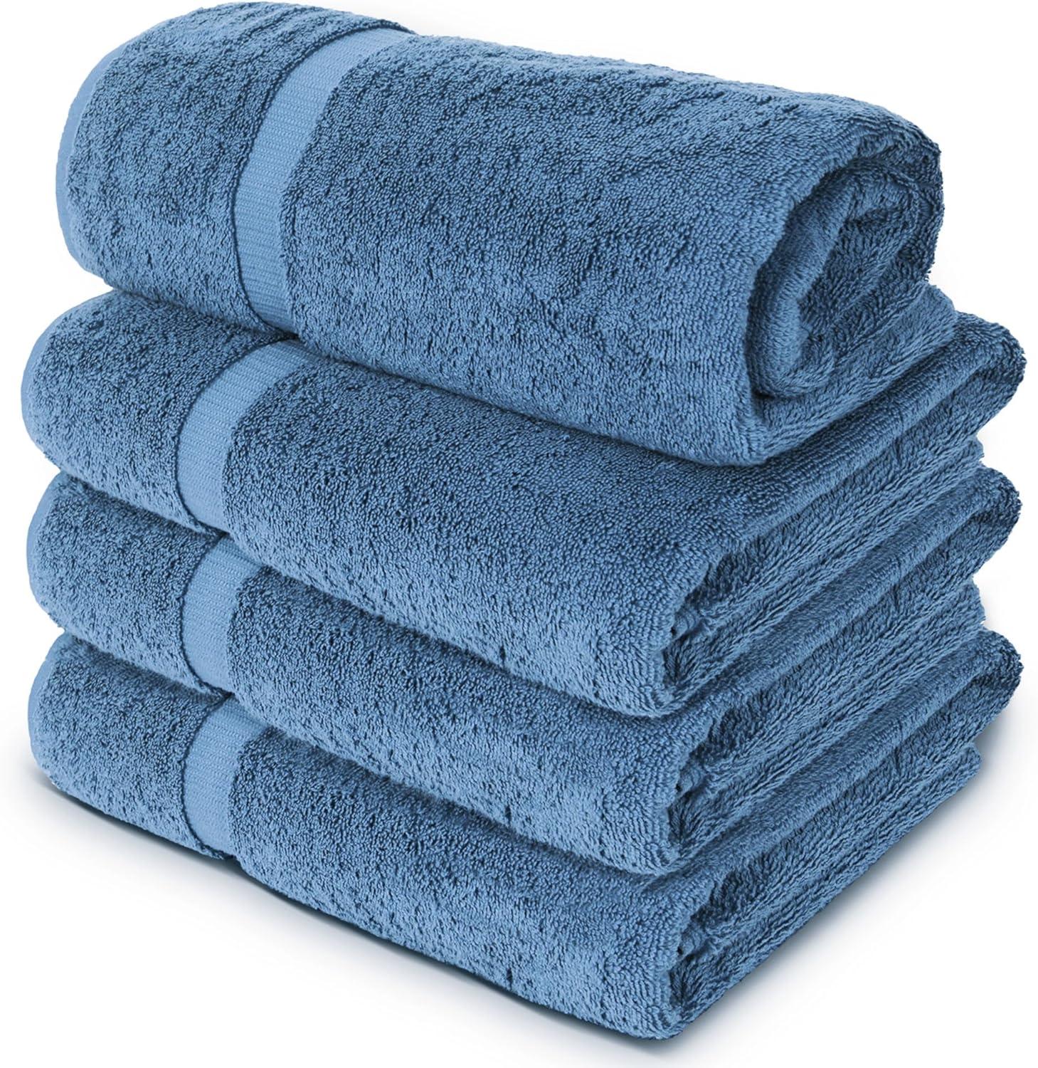 BC BARE COTTON Luxury Hotel & Spa Towel Turkish Cotton Washcloths - Dobby Border (13x13 Inches) - Set of 12 - Wedgewood