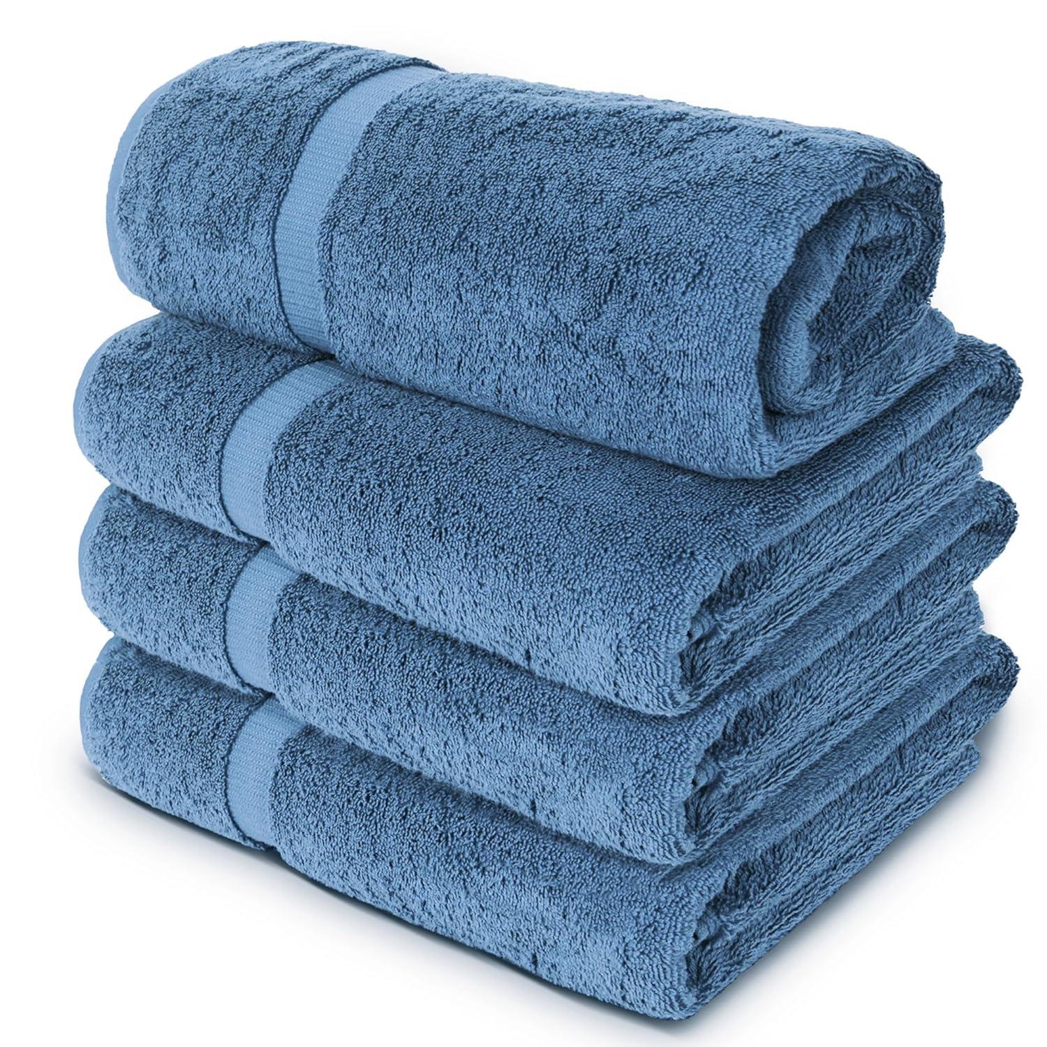 BC BARE COTTON Luxury Hotel & Spa Towel Turkish Cotton Washcloths - Dobby Border (13x13 Inches) - Set of 12 - Wedgewood