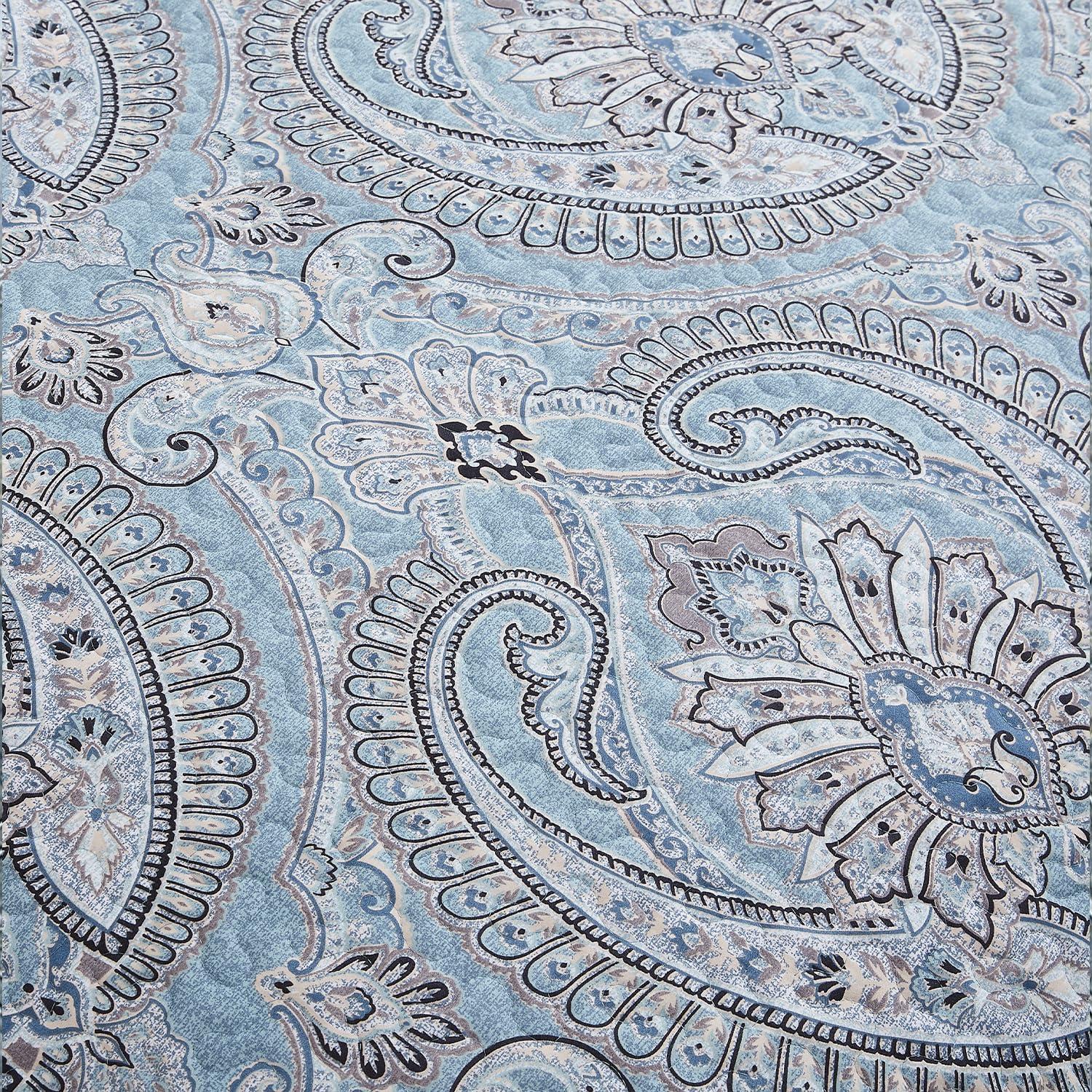 Oversized Blue Paisley Microfiber Quilt Set