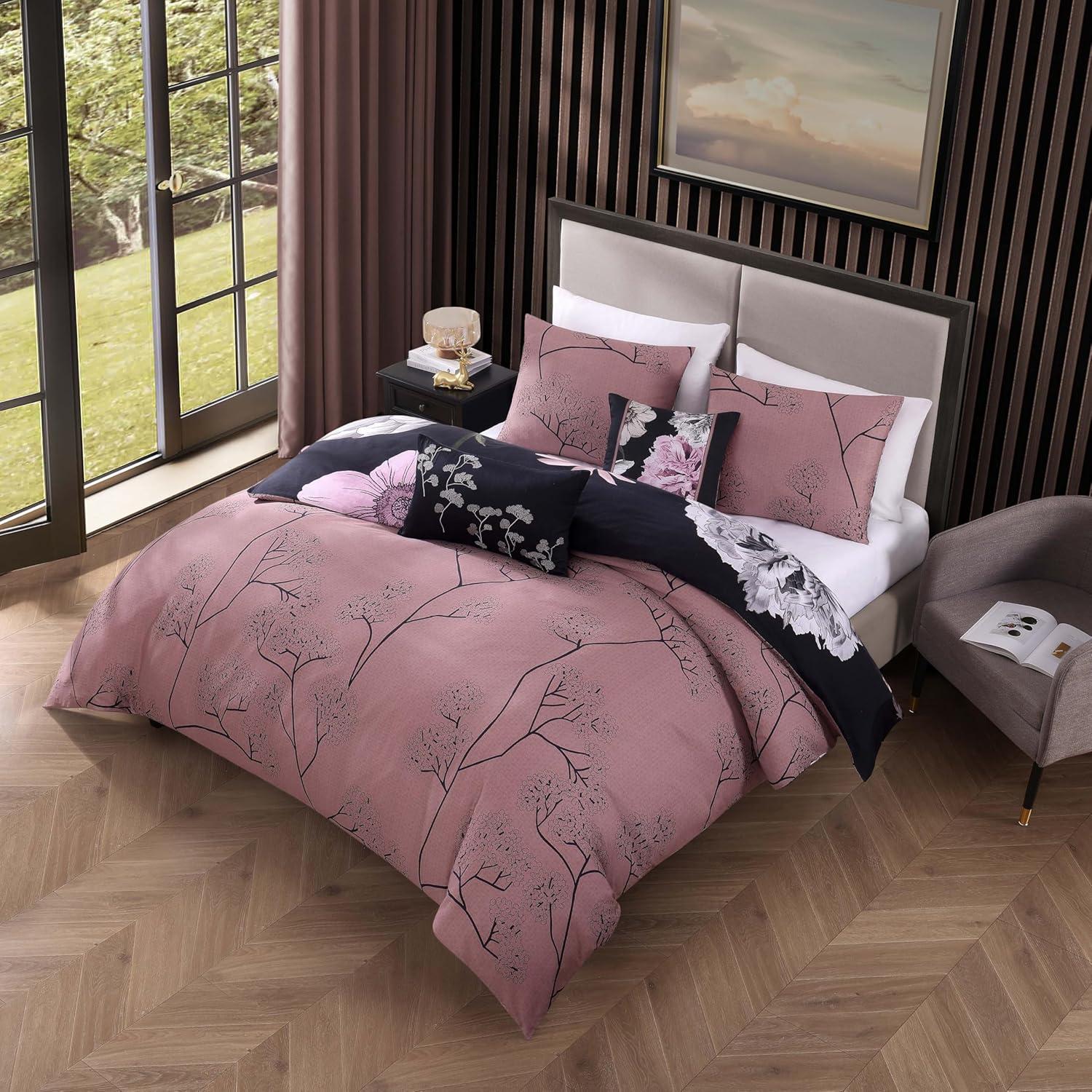 BeBeJan Bebejan Floral Garden on Mocha 100% Cotton 5-Piece Reversible Comforter Set