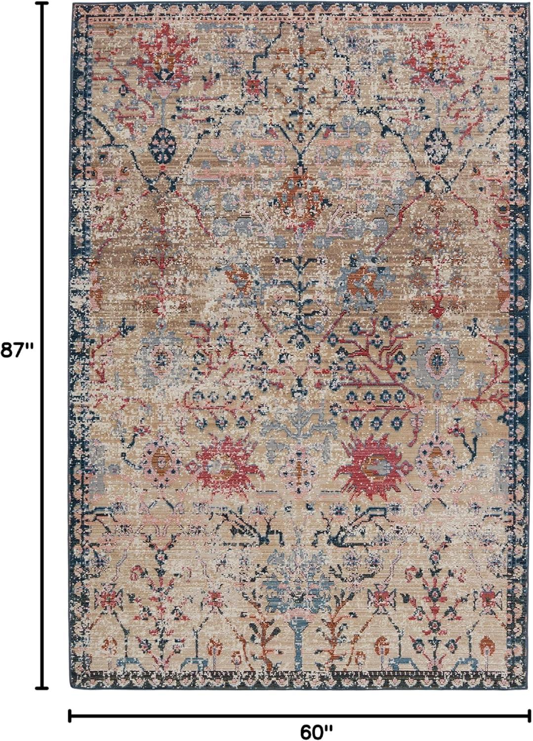 5'x7'3" Elva Indoor/Outdoor Oriental Area Rug Tan/Blue - Jaipur Living: Traditional Floral, Medium Pile, Weather-Resistant