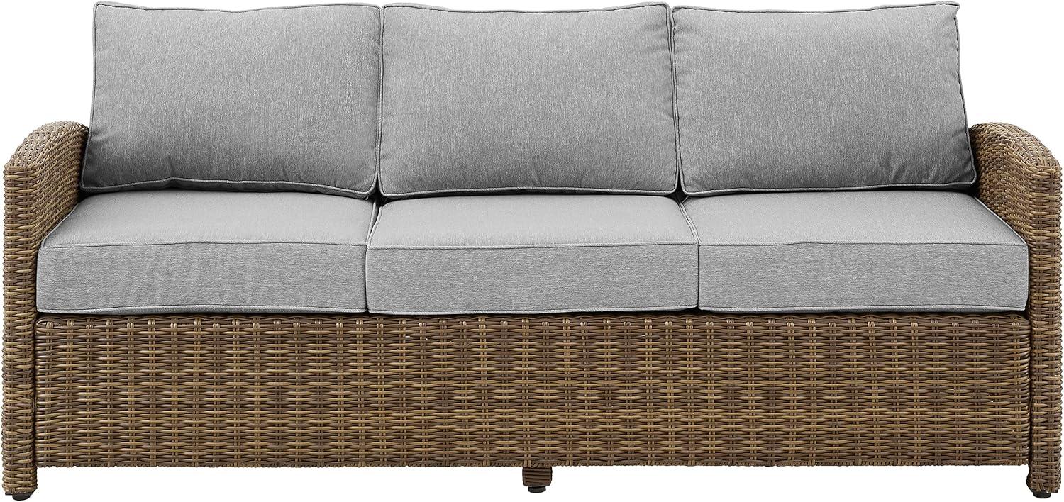 Coastal Gray Wicker Outdoor Sofa with Moisture-Resistant Cushions