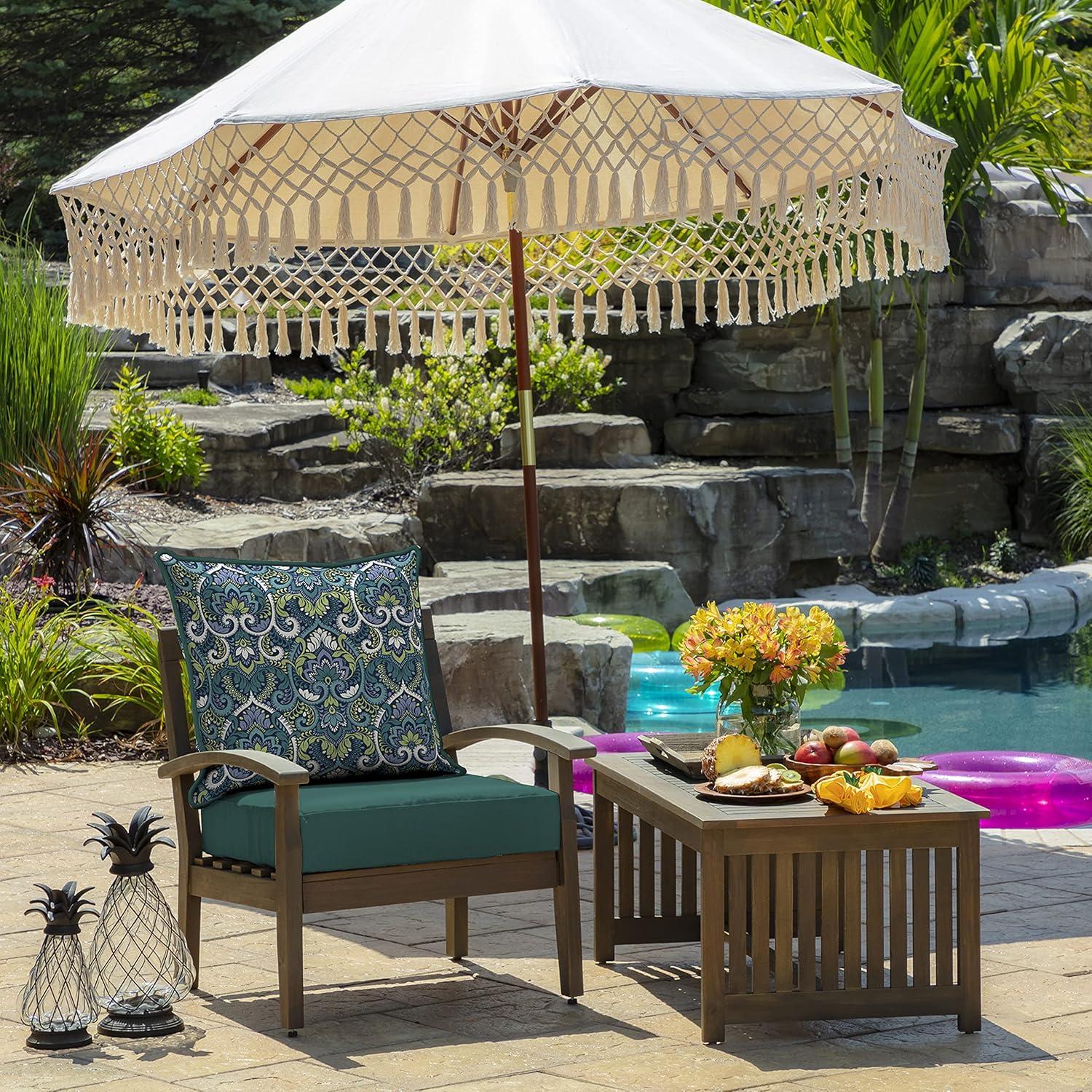 Arden Selections Reversible Outdoor Deep Seating Cushion Set 24 x 24, Sapphire Aurora Blue Damask