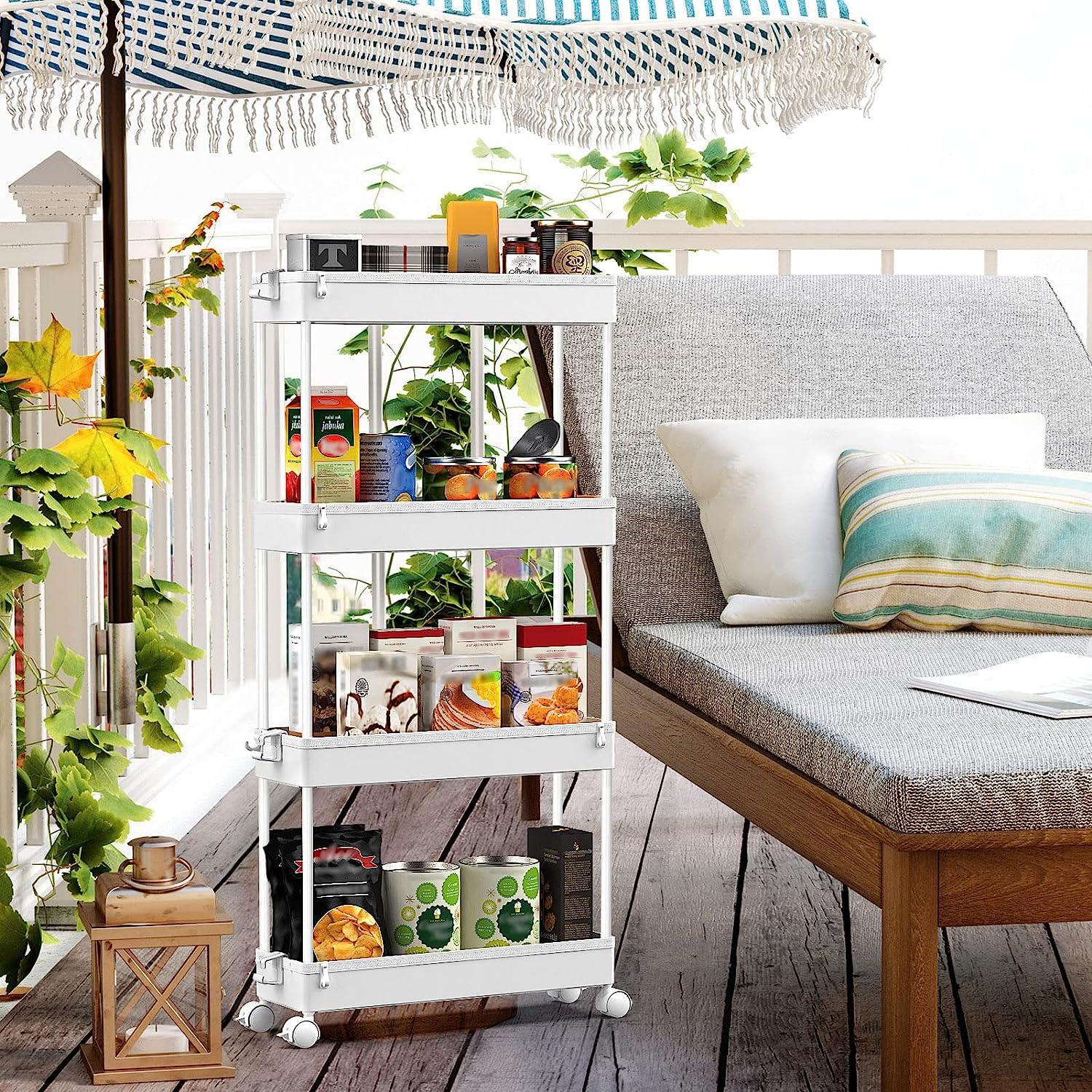 SPACEKEEPER Slim Rolling Storage Cart, 4 Tier Storage Organizer Utility Cart Mobile Shelving Unit