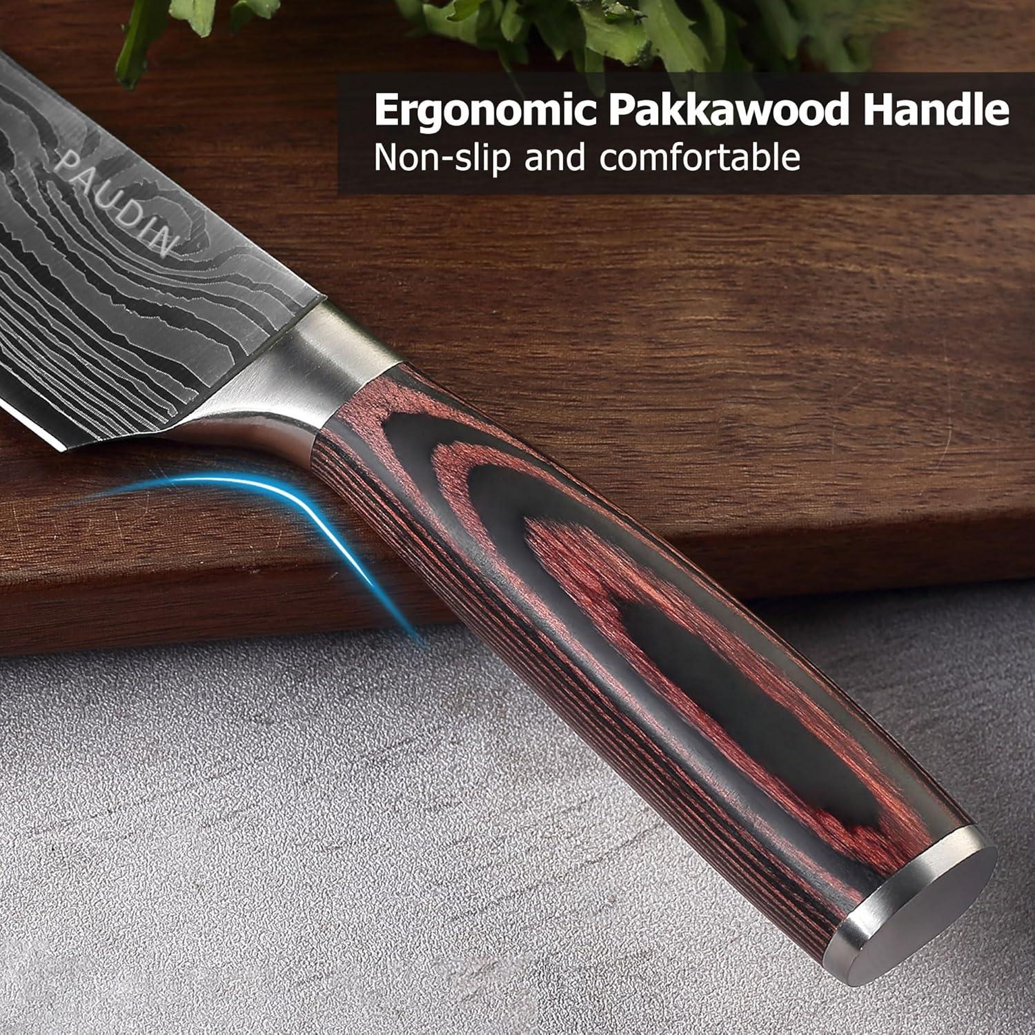 PAUDIN Chef Knife, 8 Inch High Carbon Stainless Steel Sharp Kitchen Knife with Ergonomic Handle, Gift Box for Family & Restaurant C80