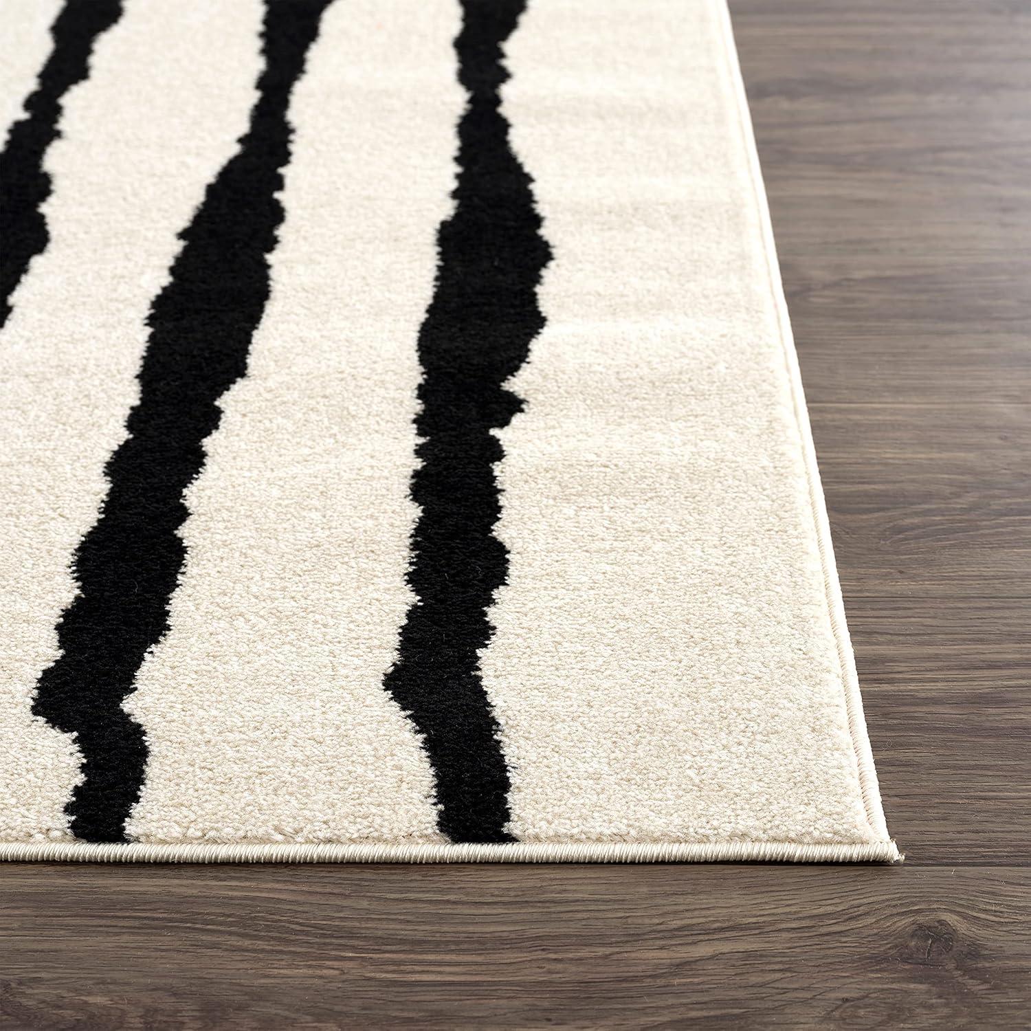 Abani Nordic Collection Thin Vertical Lines 4' x 6' Cream Black Scandinavian Area Rug