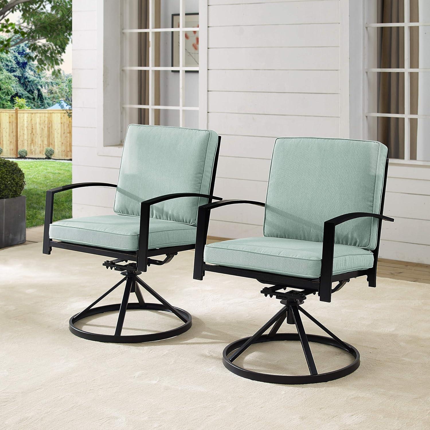 Crosley Furniture Kaplan Fabric Outdoor Swivel Chair Set in Green (Set of 2)