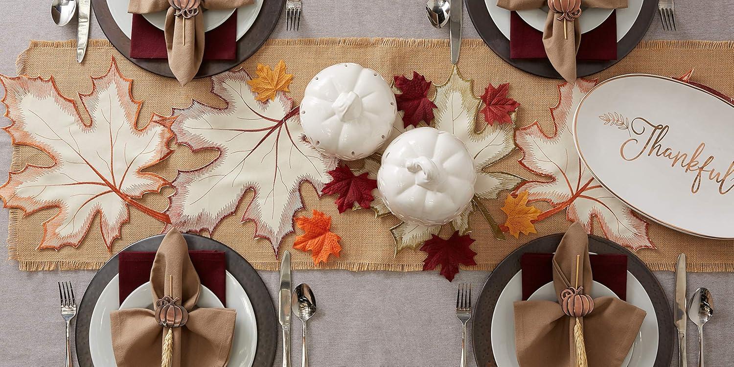 Embroidered Maple Leaves Table Runner