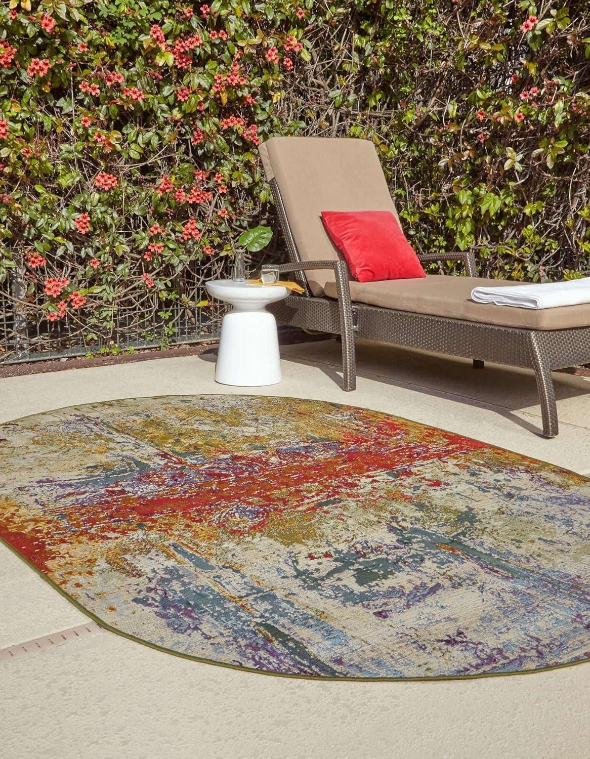 5'x8' Oval Vibrant Abstract Easy-Care Outdoor Rug