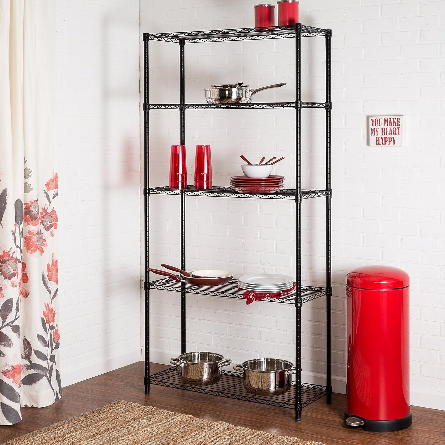 MaxStor 5-Tier Adjustable Black Heavy Duty Steel Shelving Unit