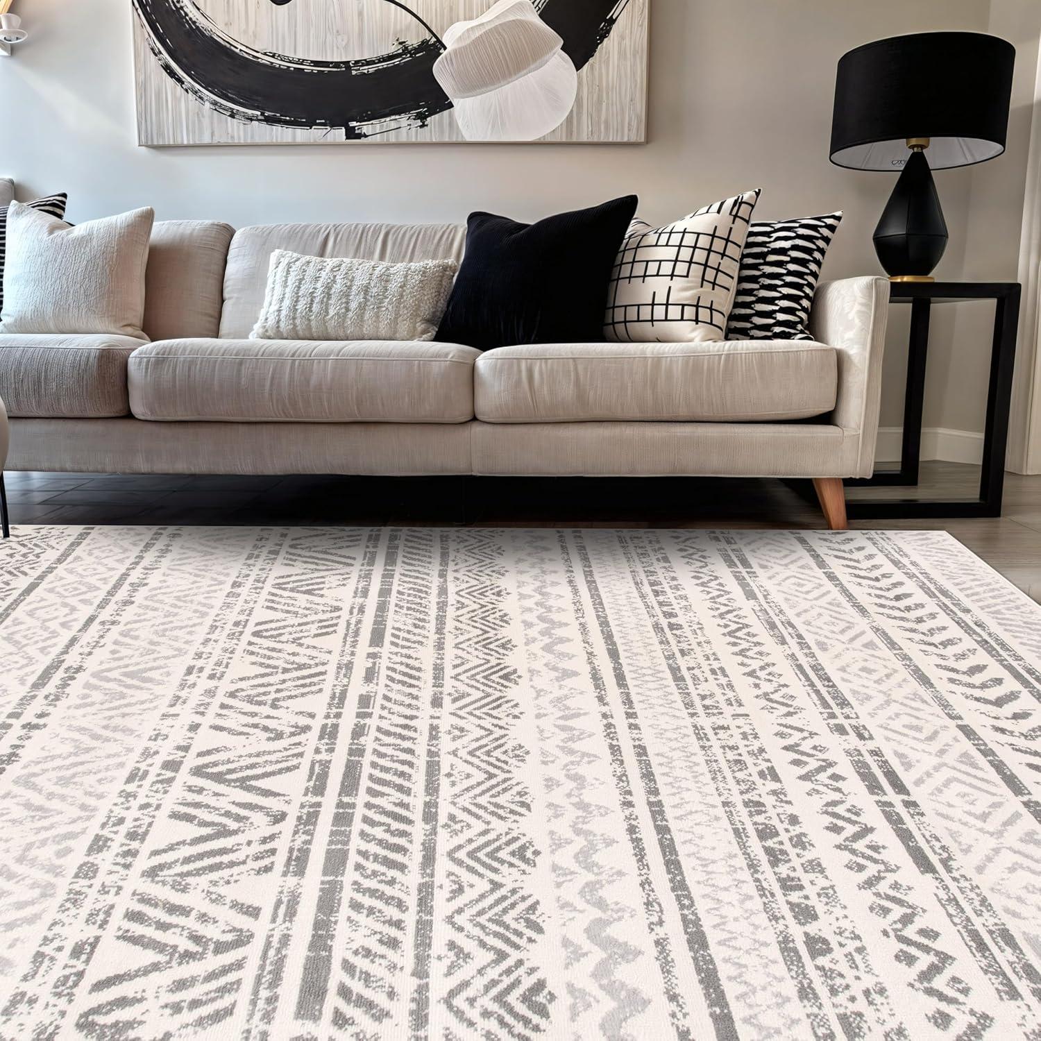 World Rug Gallery Geometric Distressed Bohemian Gray 10'x14' Area Rug
