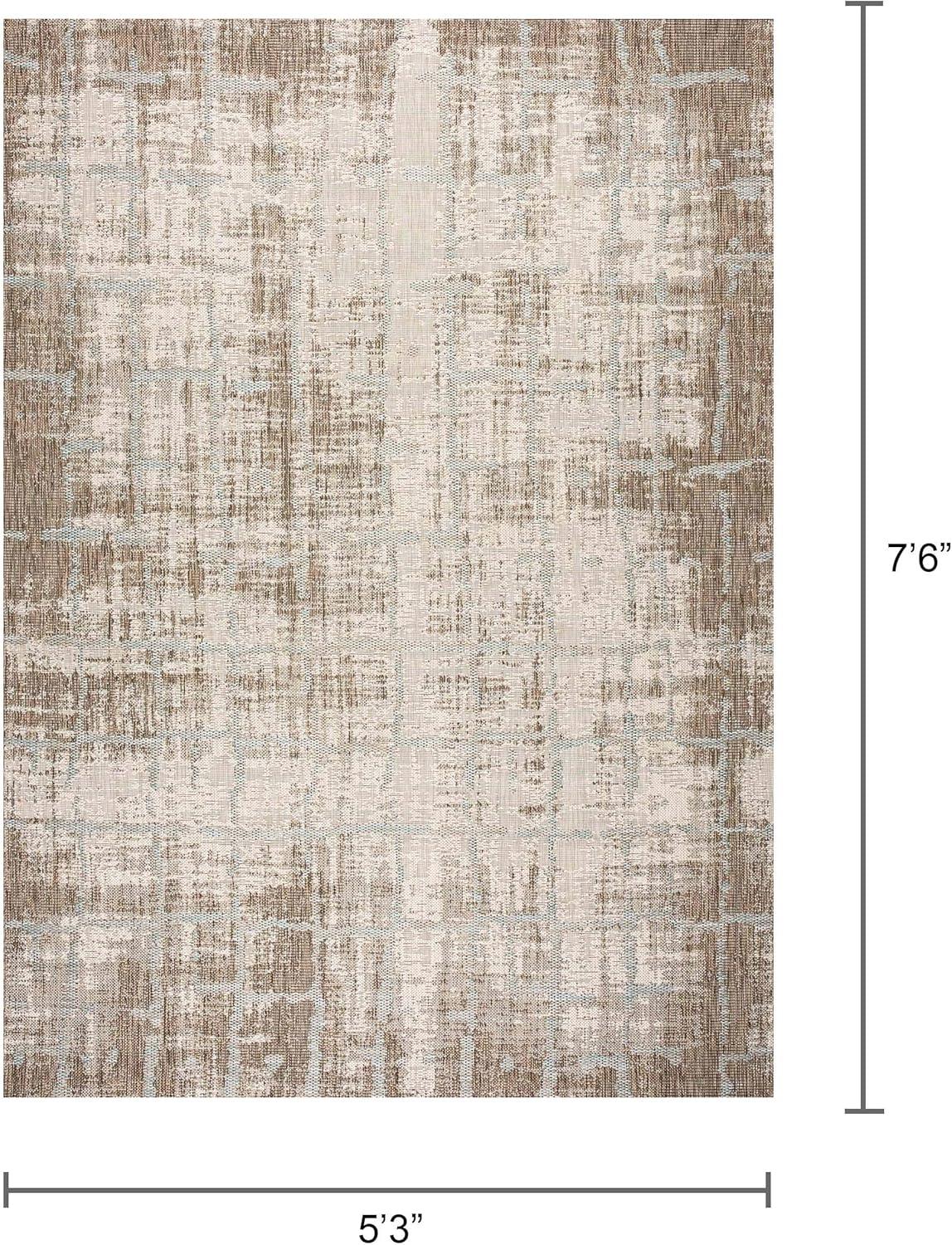 Couristan 5.25' x 7.5' Brown and Ivory Contemporary Rectangular Outdoor Area Throw Rug