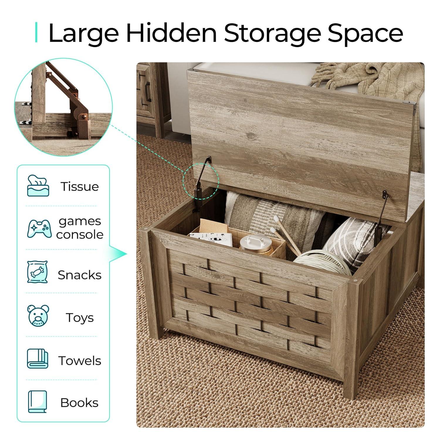 Rustic Square Wood and Metal Lift-Top Coffee Table with Storage